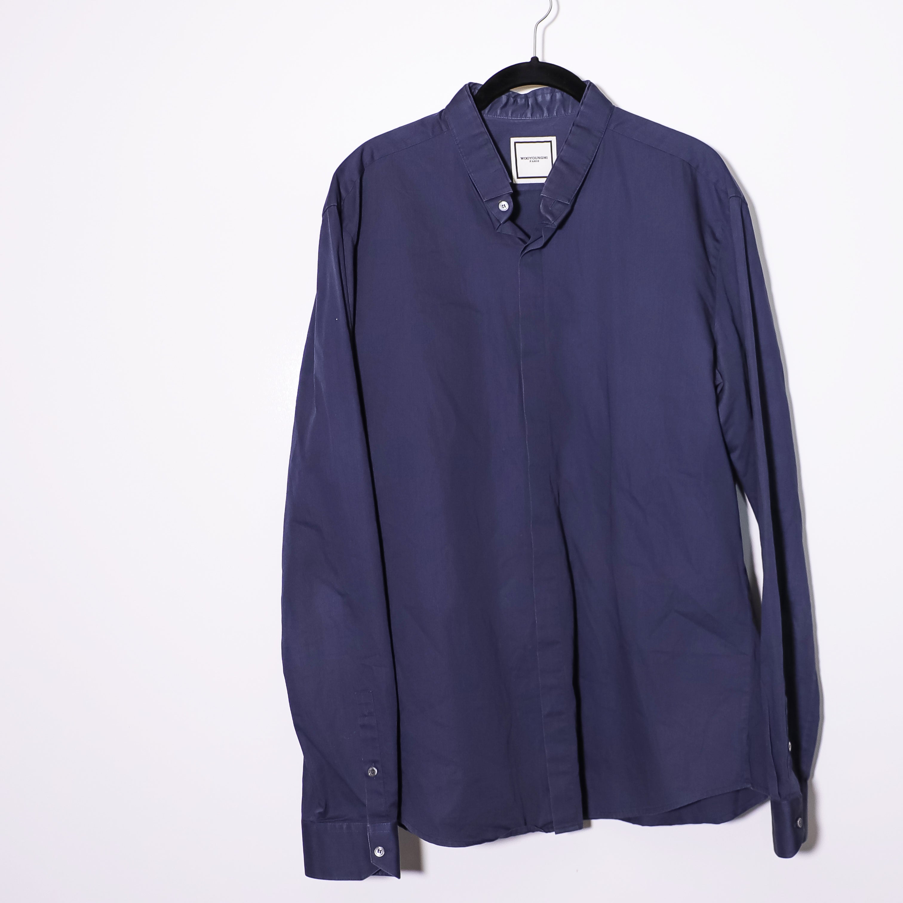 WOOYOUNGMI Men's Cotton Collared Long Sleeve Button Down Dress Shirt Blue Large