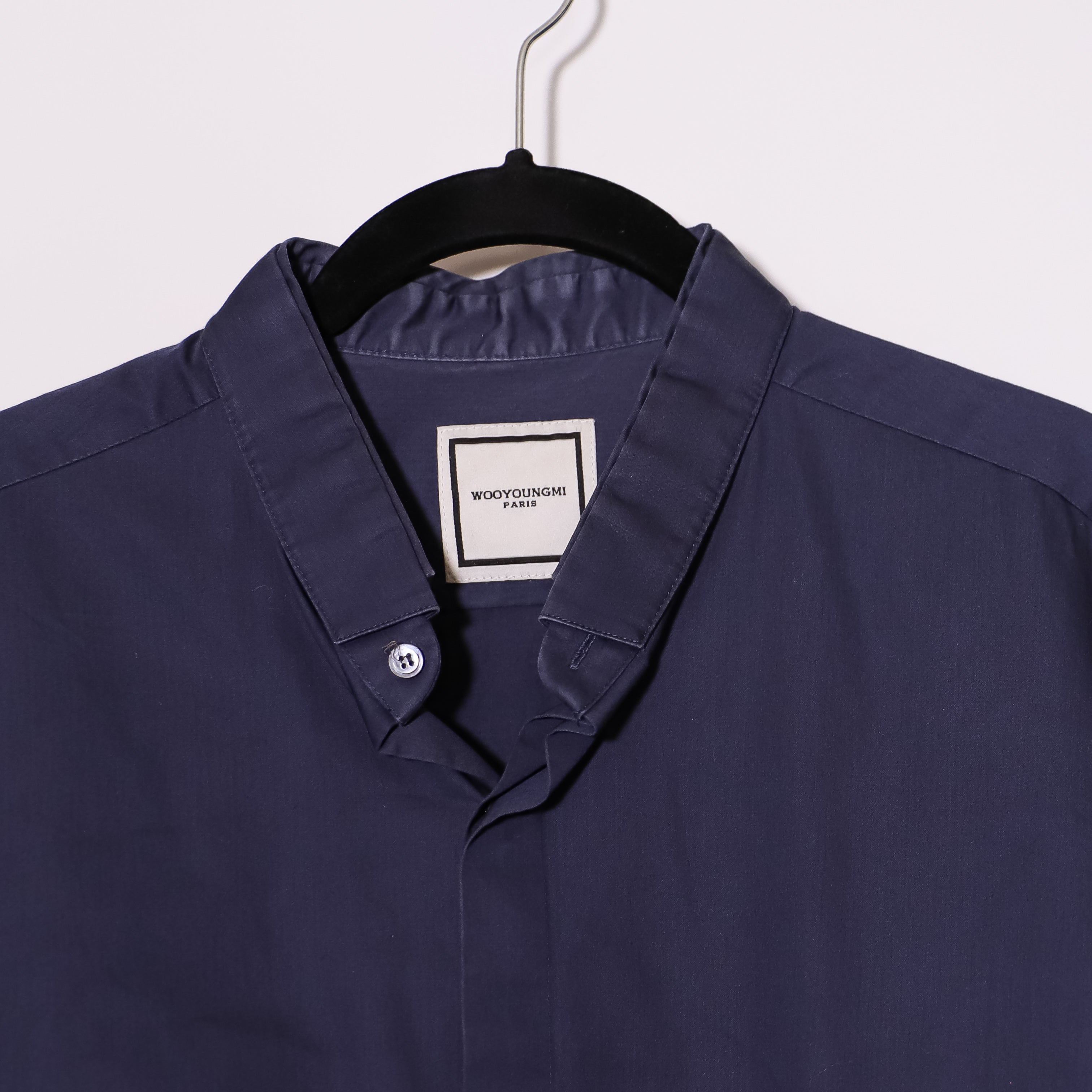 WOOYOUNGMI Men's Cotton Collared Long Sleeve Button Down Dress Shirt Blue Large