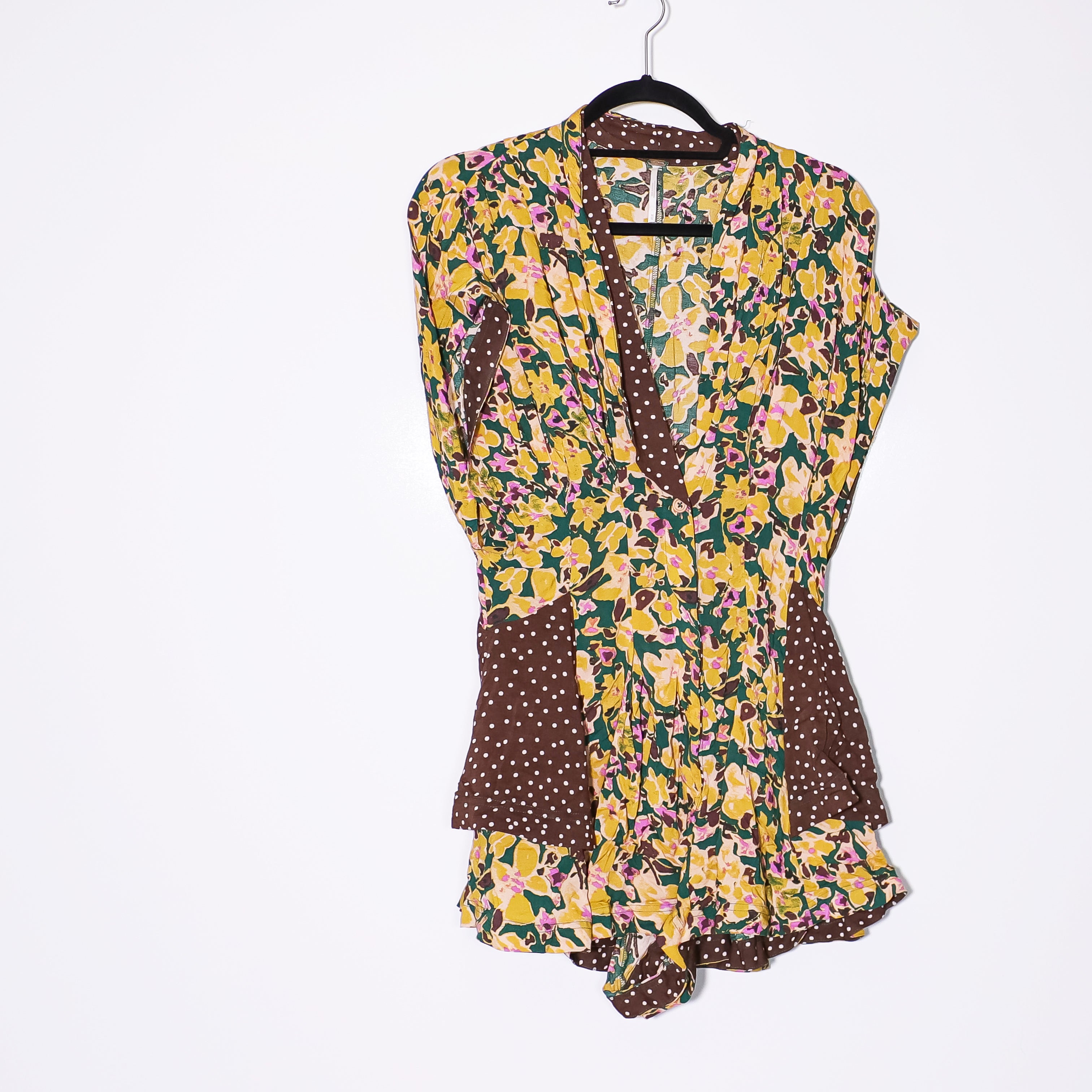 Free People Fiorella V Neck Short Sleeve Multi Color Print Pattern Romper Medium