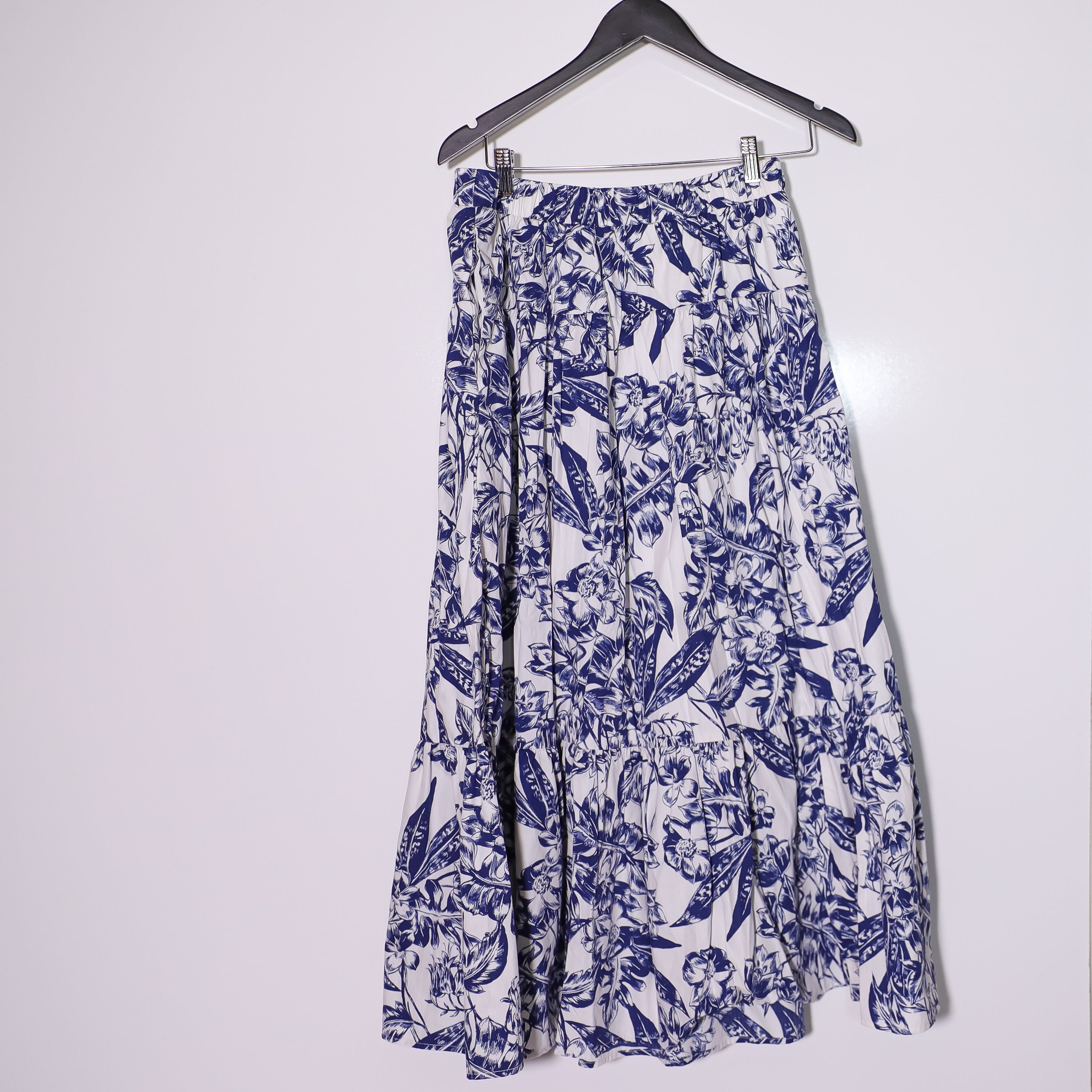 Abercrombie & Fitch Cotton Blend Blue White Floral Flower Print Maxi Skirt M