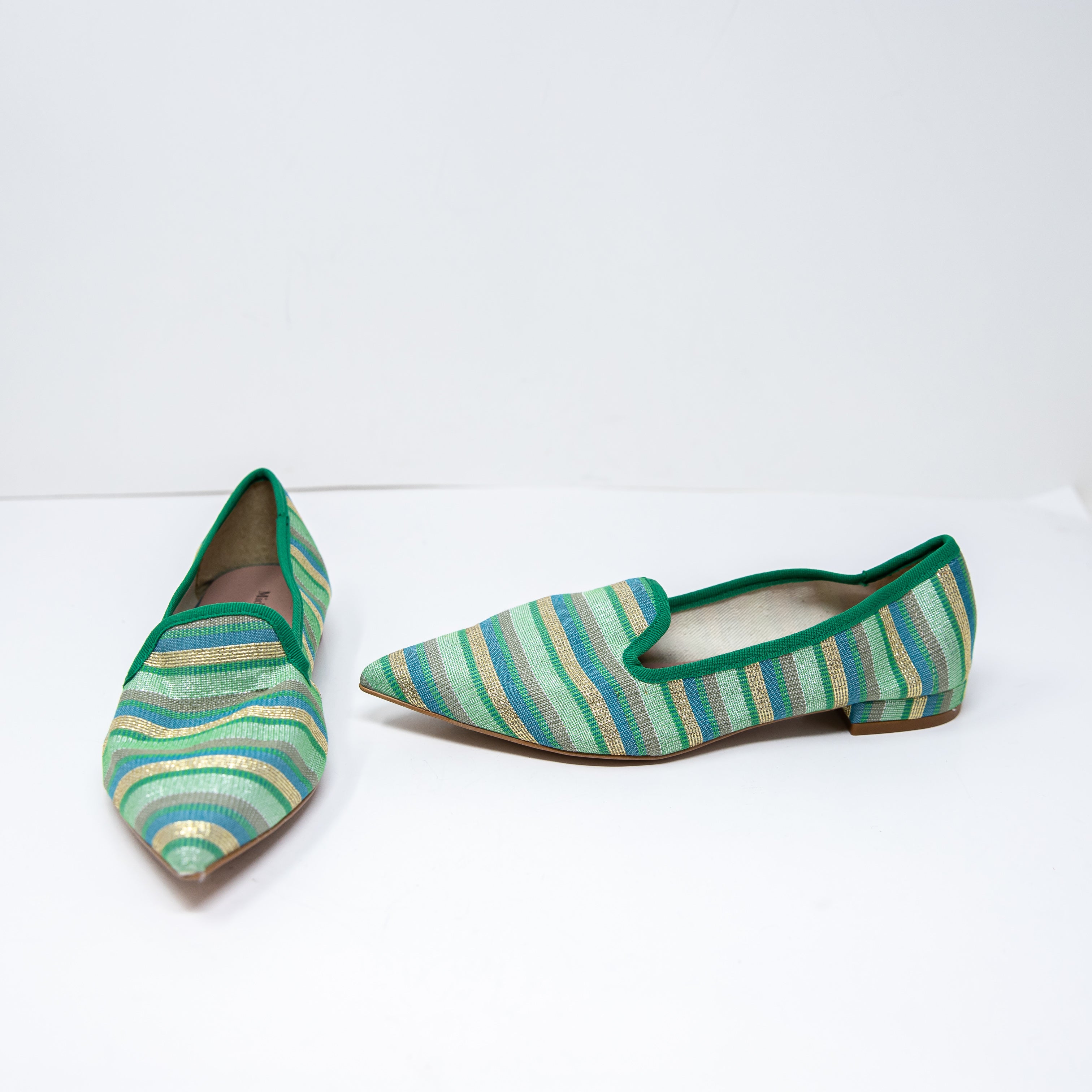 NEW Michele Lopriore Elyse Pointy Loafer Multicolor Green Stripes Flat Shoes 7
