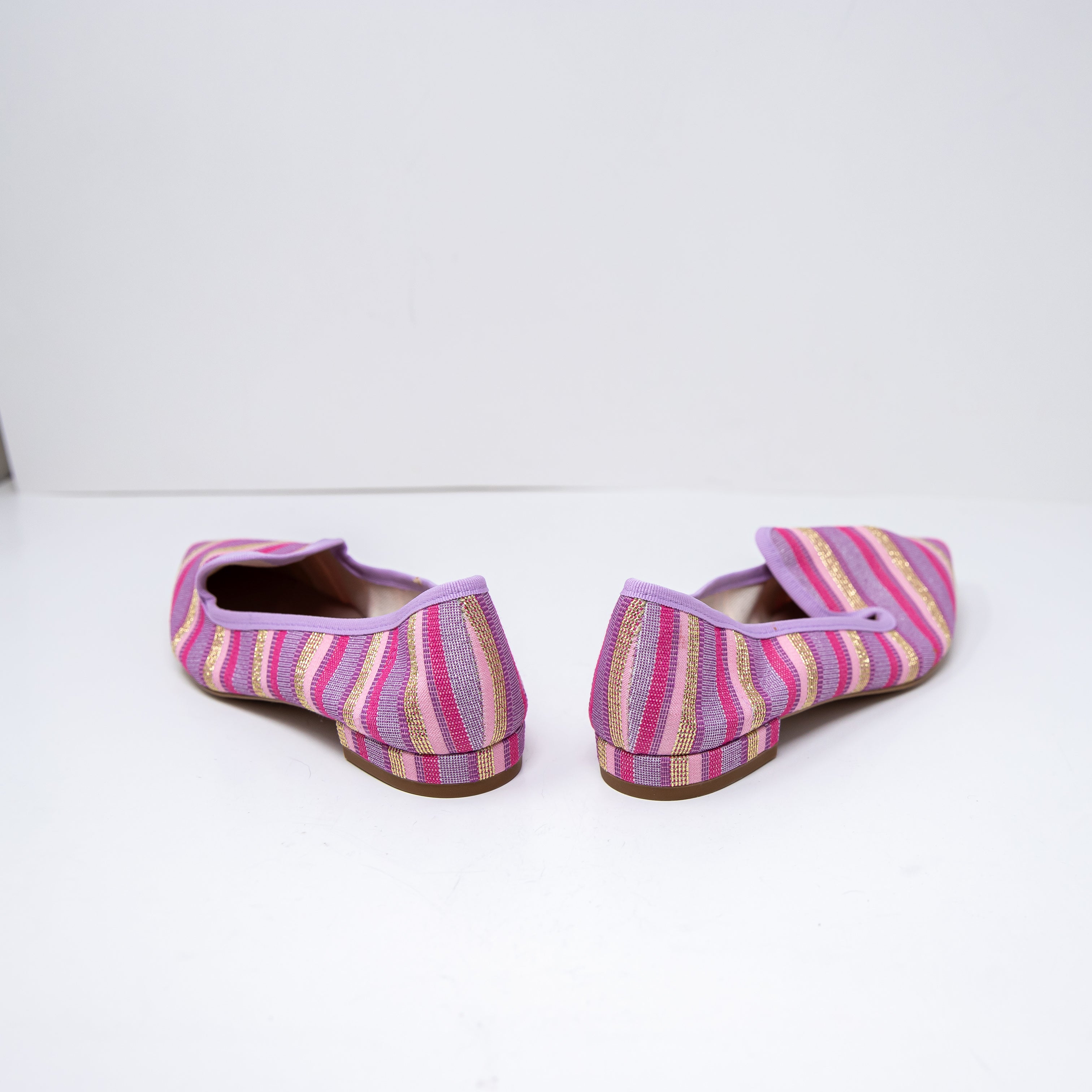 NEW Michele Lopriore Elyse Pointy Loafer Multicolor Pink Stripes Flat Shoes 7