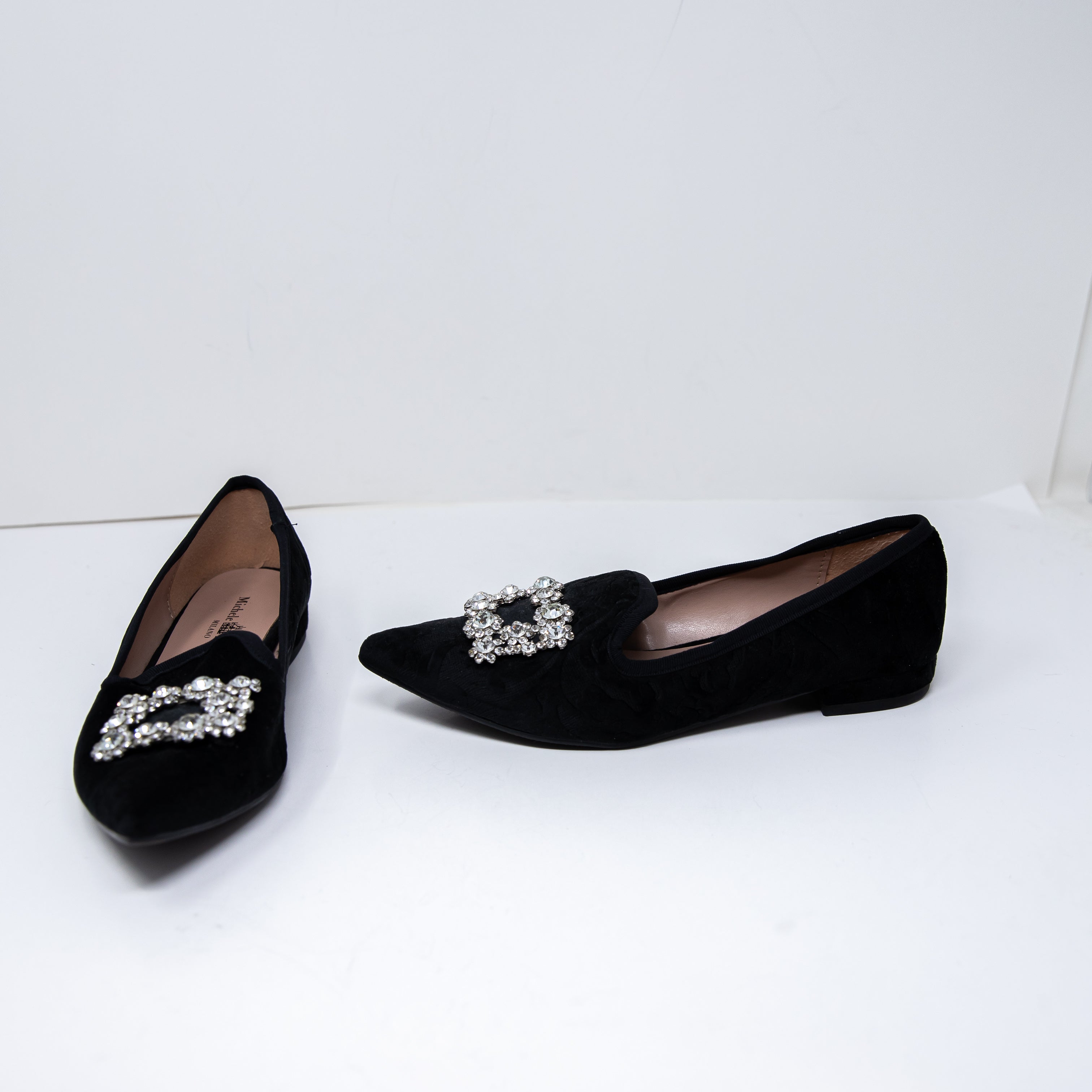 NEW Michele Lopriore Elyse Pointy Loafer Velvet Crystal Jewel Diamond Flat Shoes