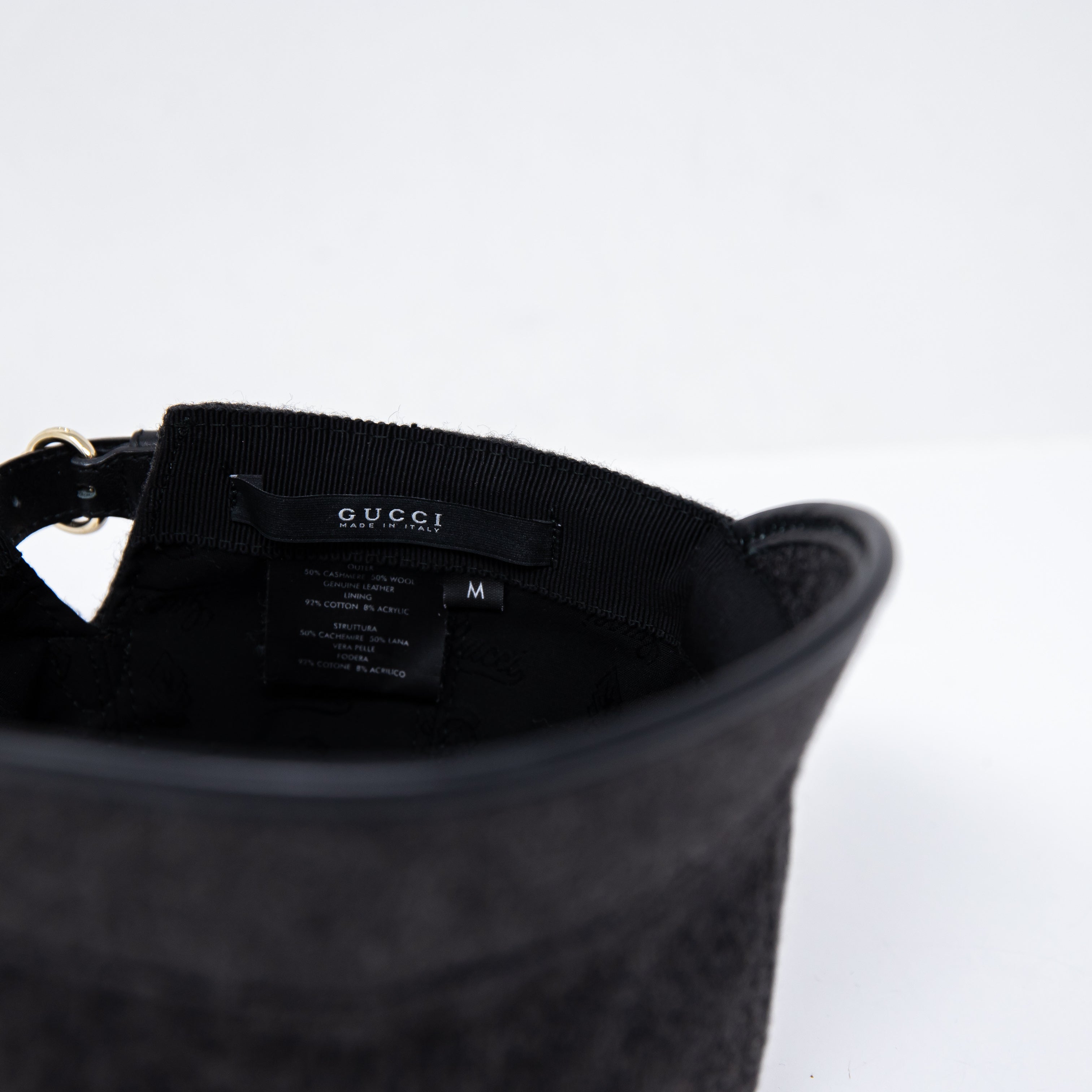 Gucci Made In Italy Cashmere Wool Felt Genuine Leather Trim Newsboy Hat Gray