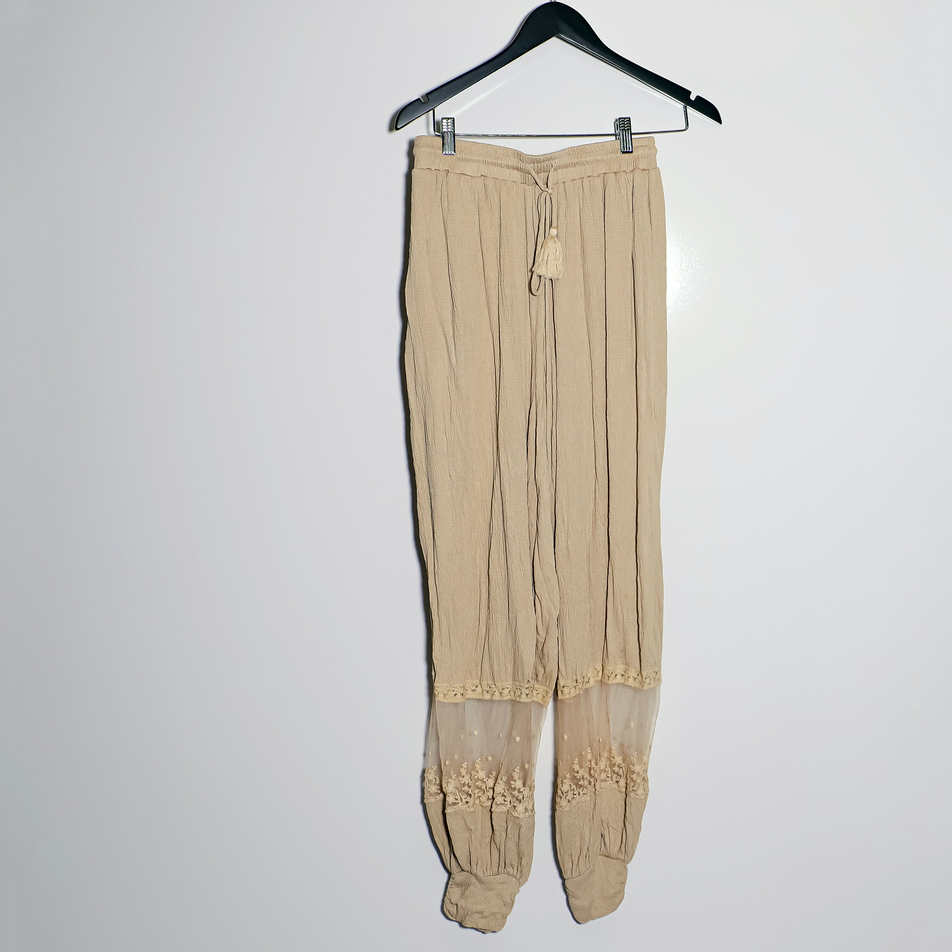 Asos Design Crinkle Sheer Lace Panel Ankle Pants Trousers In Stone 6