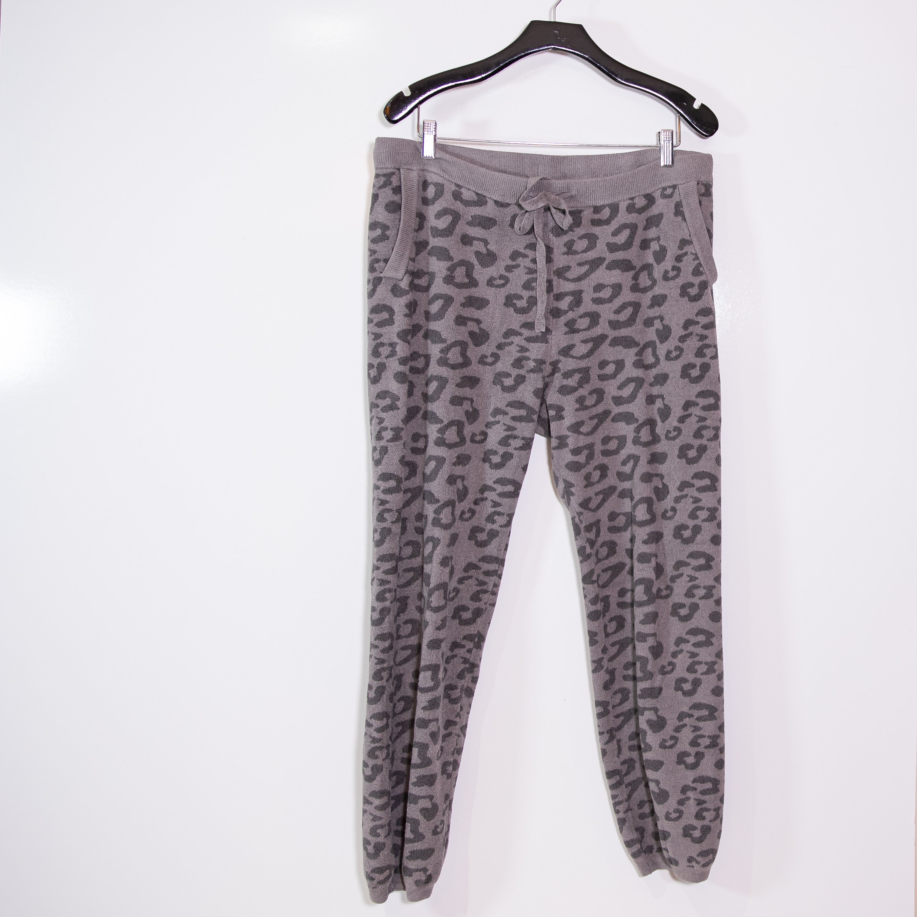 Barefoot Dreams Cozy Chica Ultra Lite Knit Stretch Track Pants Cheetah Gray L