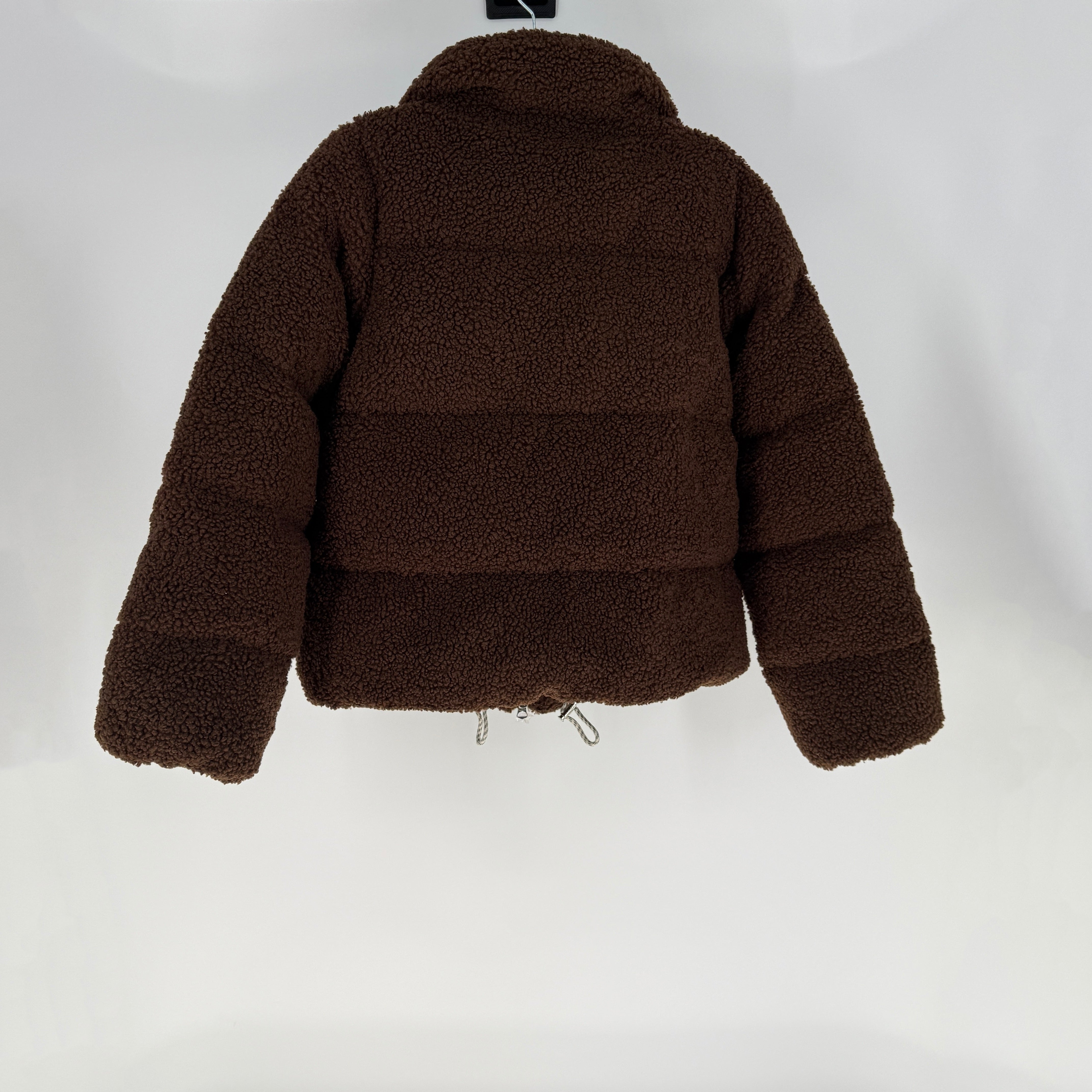 Varley Women's Wilkins Boucle Sherpa Faux Vegan Fur Puffer Jacket Coat Brown S