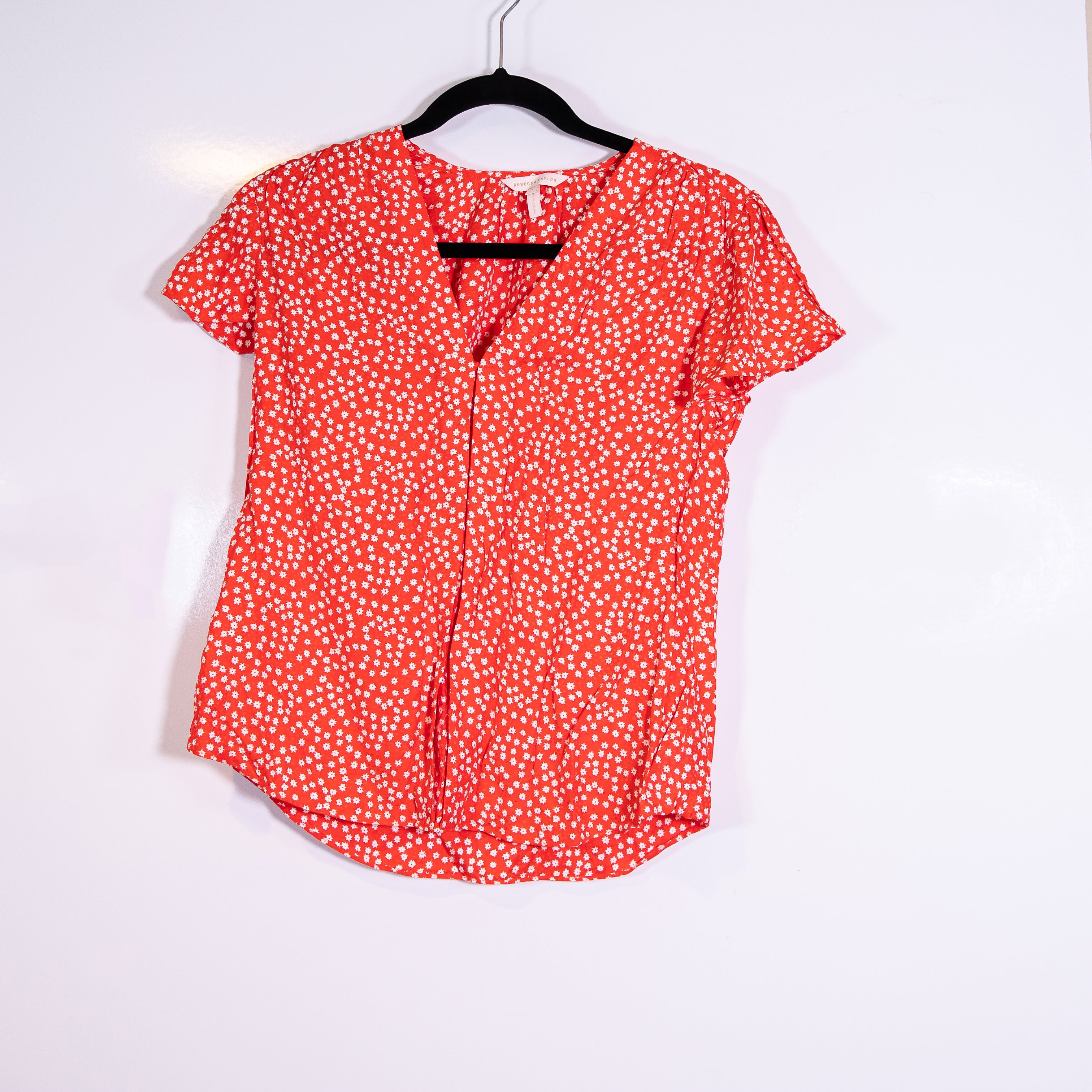 Rebecca Taylor Malia Red Silk Floral Cherry Red Micro Floral Blouse Shirt Top 4