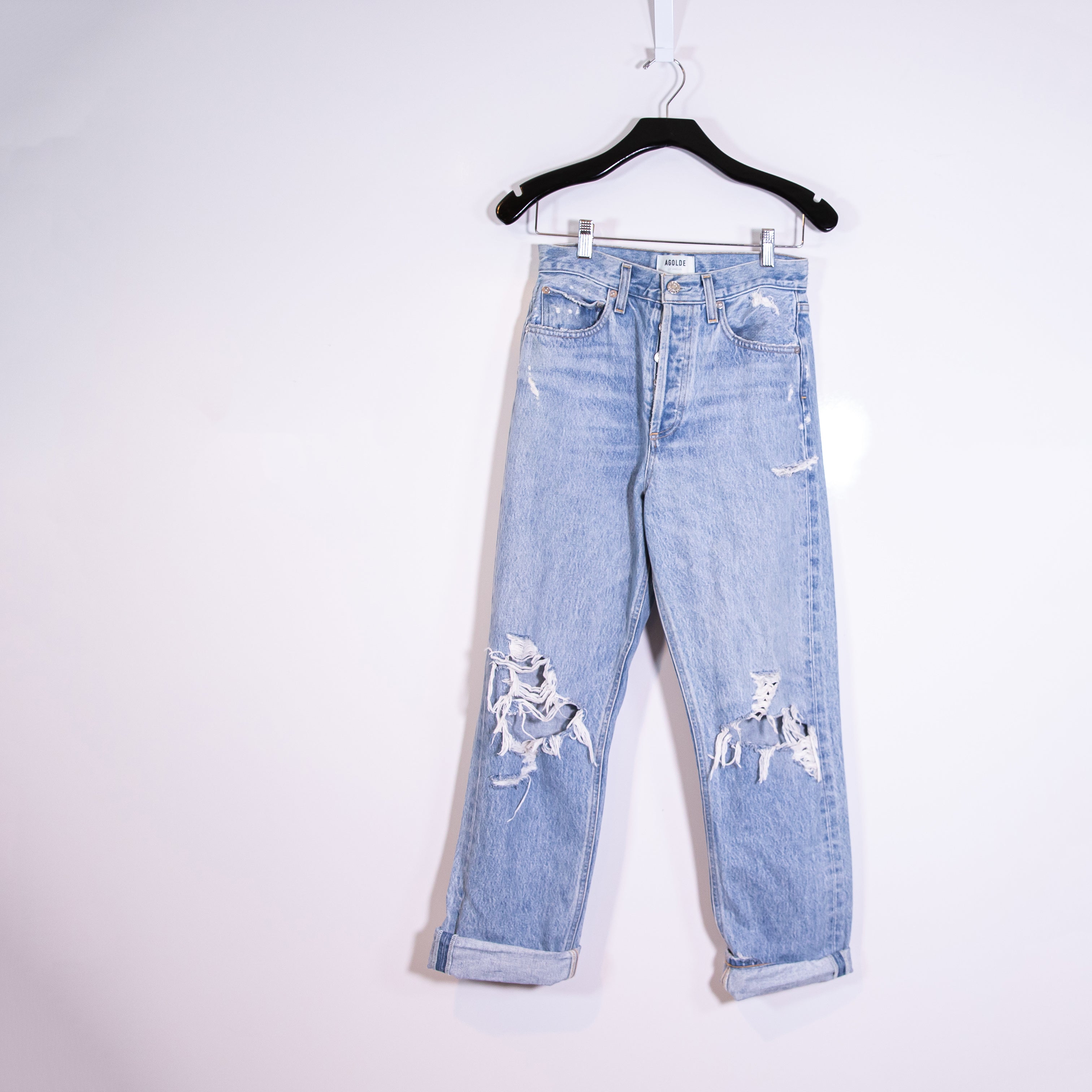 Agolde Women's 90's Mid Rise Loose Fit Distressed Denim Jeans Fall Out Wash 25