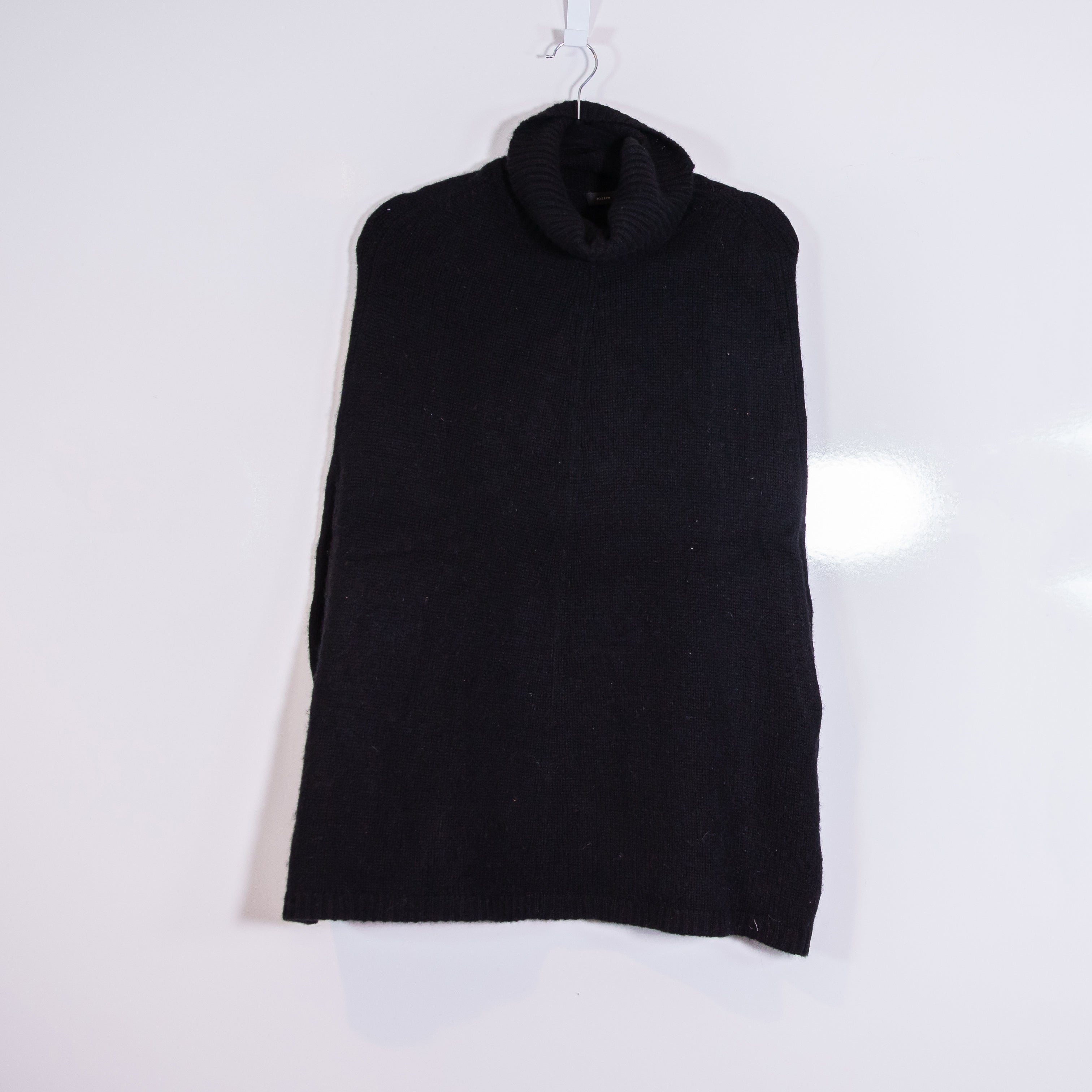 Joseph 100% Cashmere Luxe Knit Stretch Turtleneck Sleeveless Cape Sweater Black