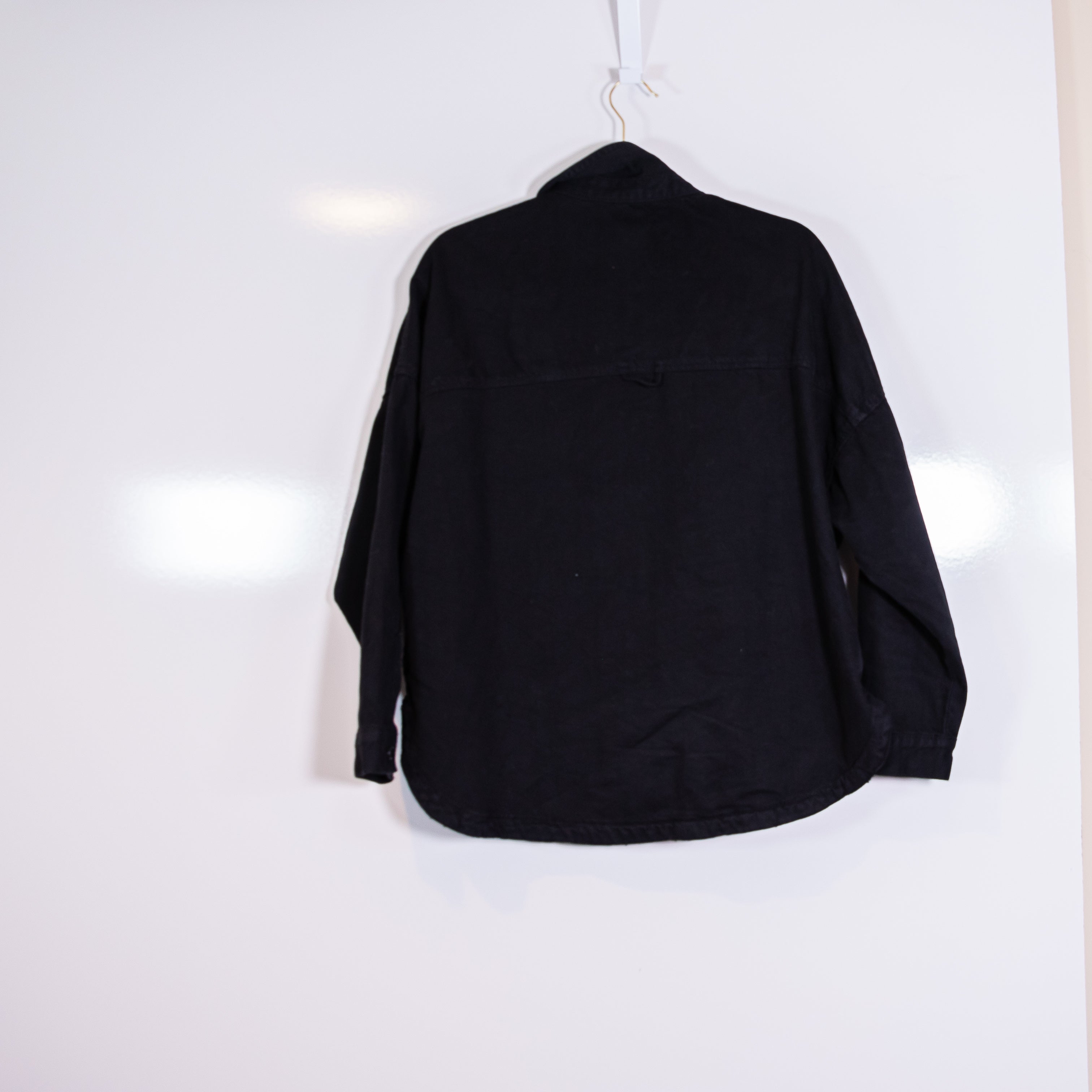 Zara Cotton Denim Jean Snap Front Jacket Collared Multi Pocket Shacket Shirt Top