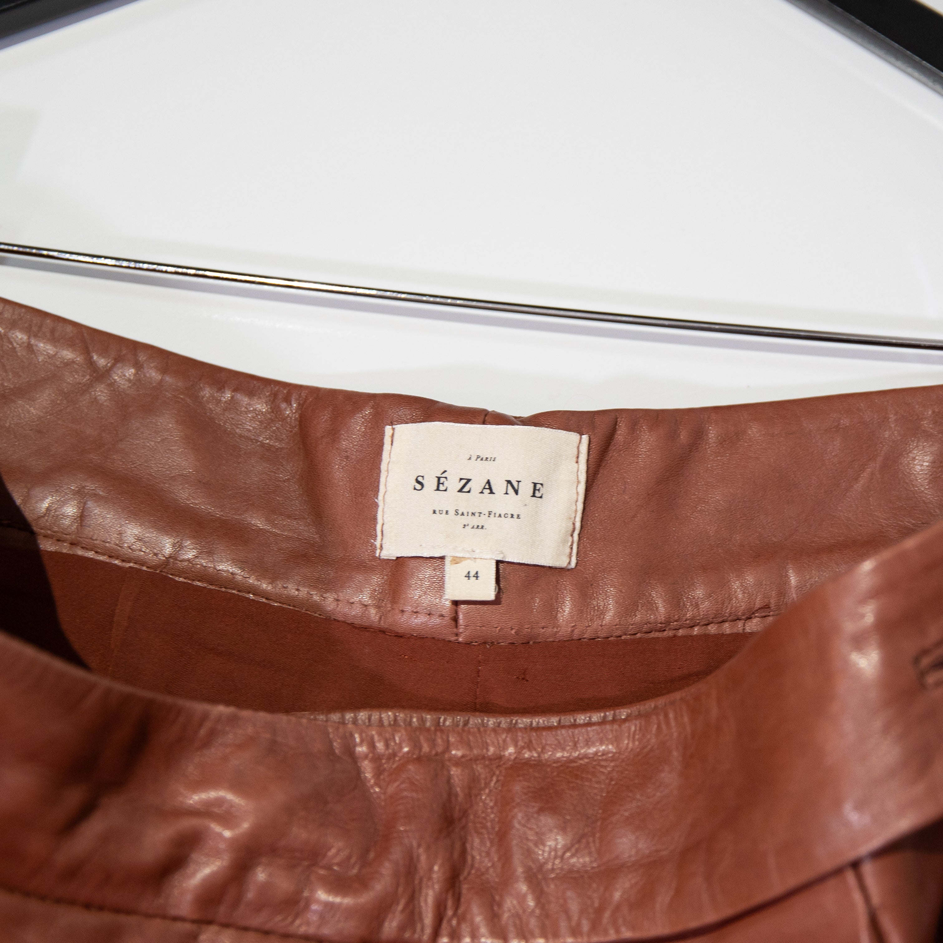 Sezane William Genuine Leather High Waisted Pleated Button Closure Mini Shorts