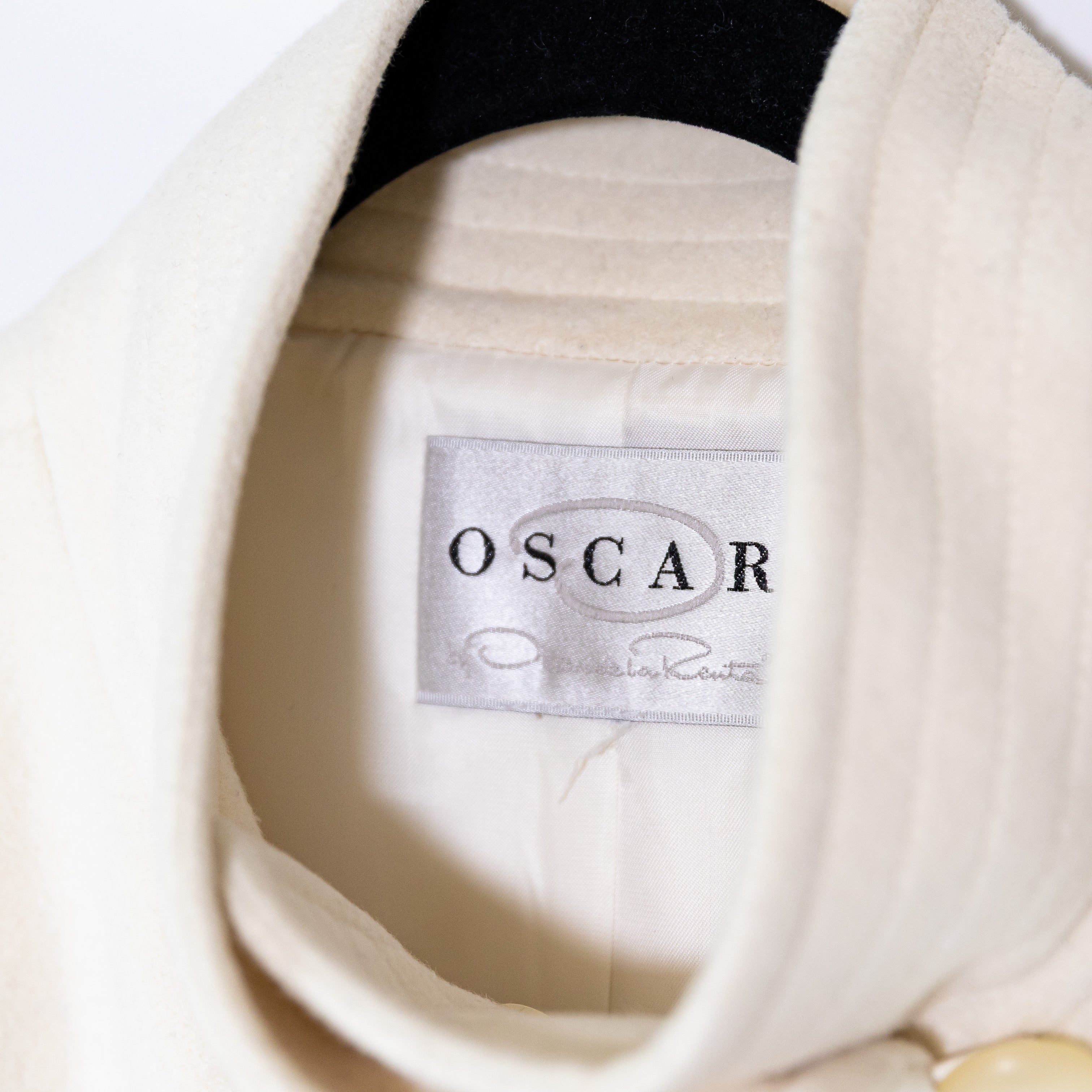 Oscar De La Renta Wool Blend Felt High Collar Pea Coat Jacket Button Up White L