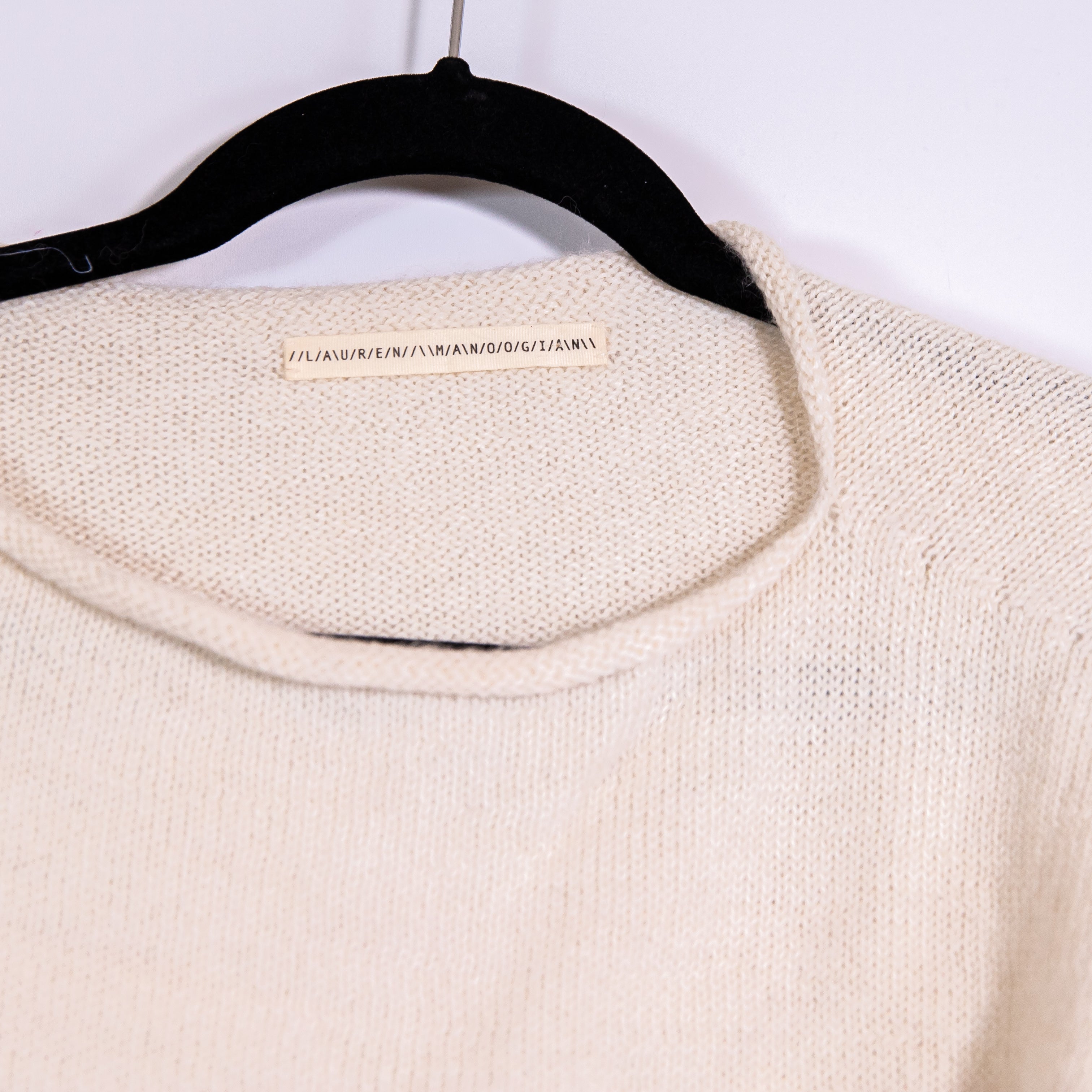 Lauren Manoogian Baby Alpaca Knit Crew Neck Short Sleeve Sweater Ivory Medium