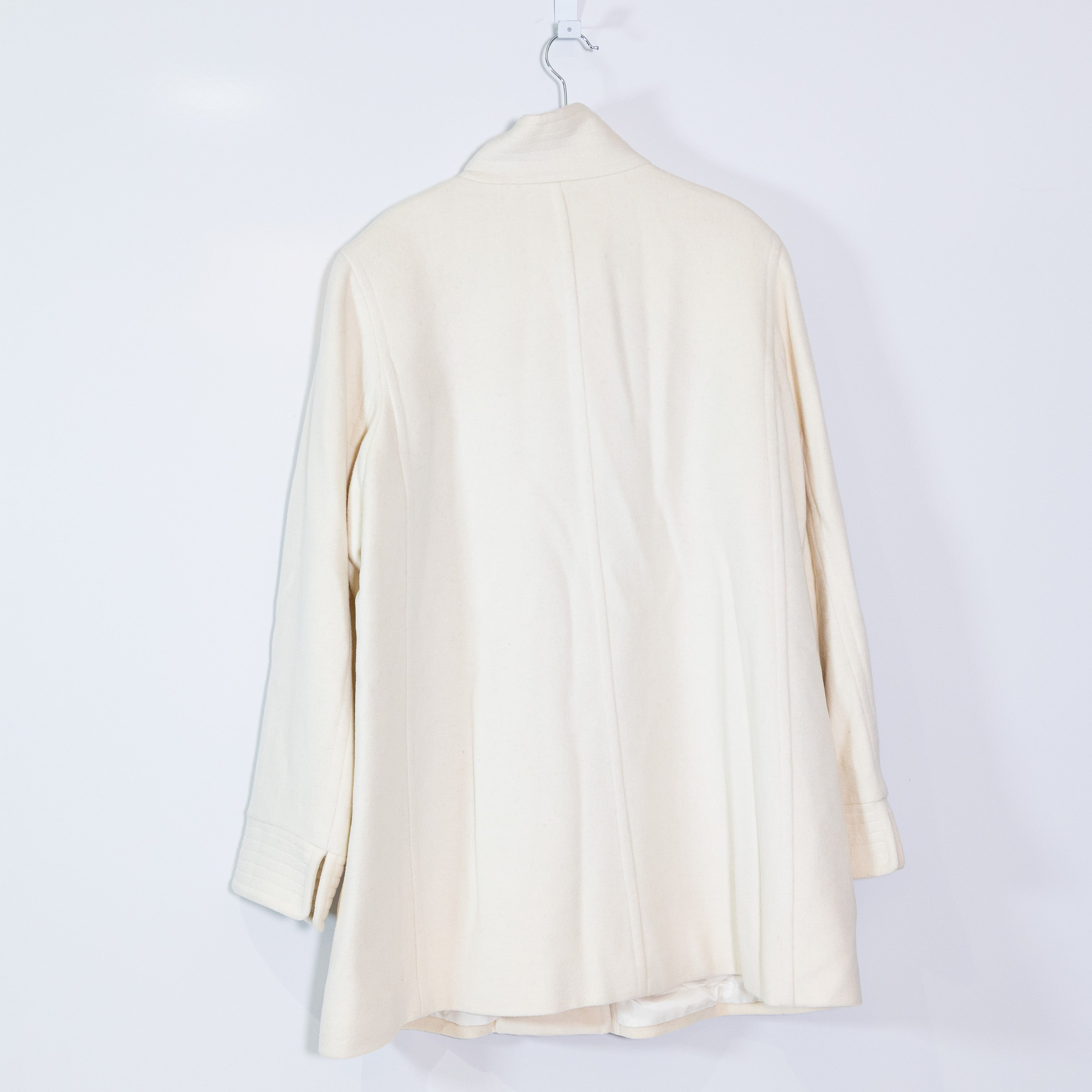 Oscar De La Renta Wool Blend Felt High Collar Pea Coat Jacket Button Up White L