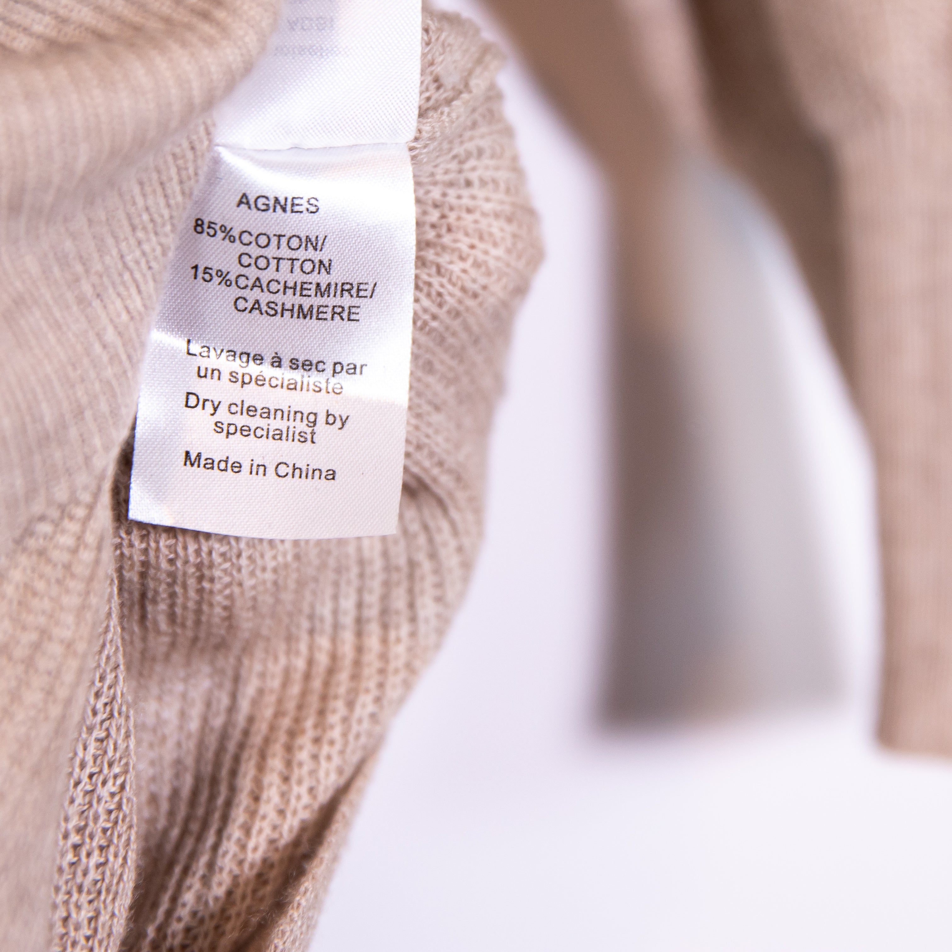 Mes Demoiselles Paris Cotton Cashmere Knit High Low Hem Crew Neck Sweater Beige