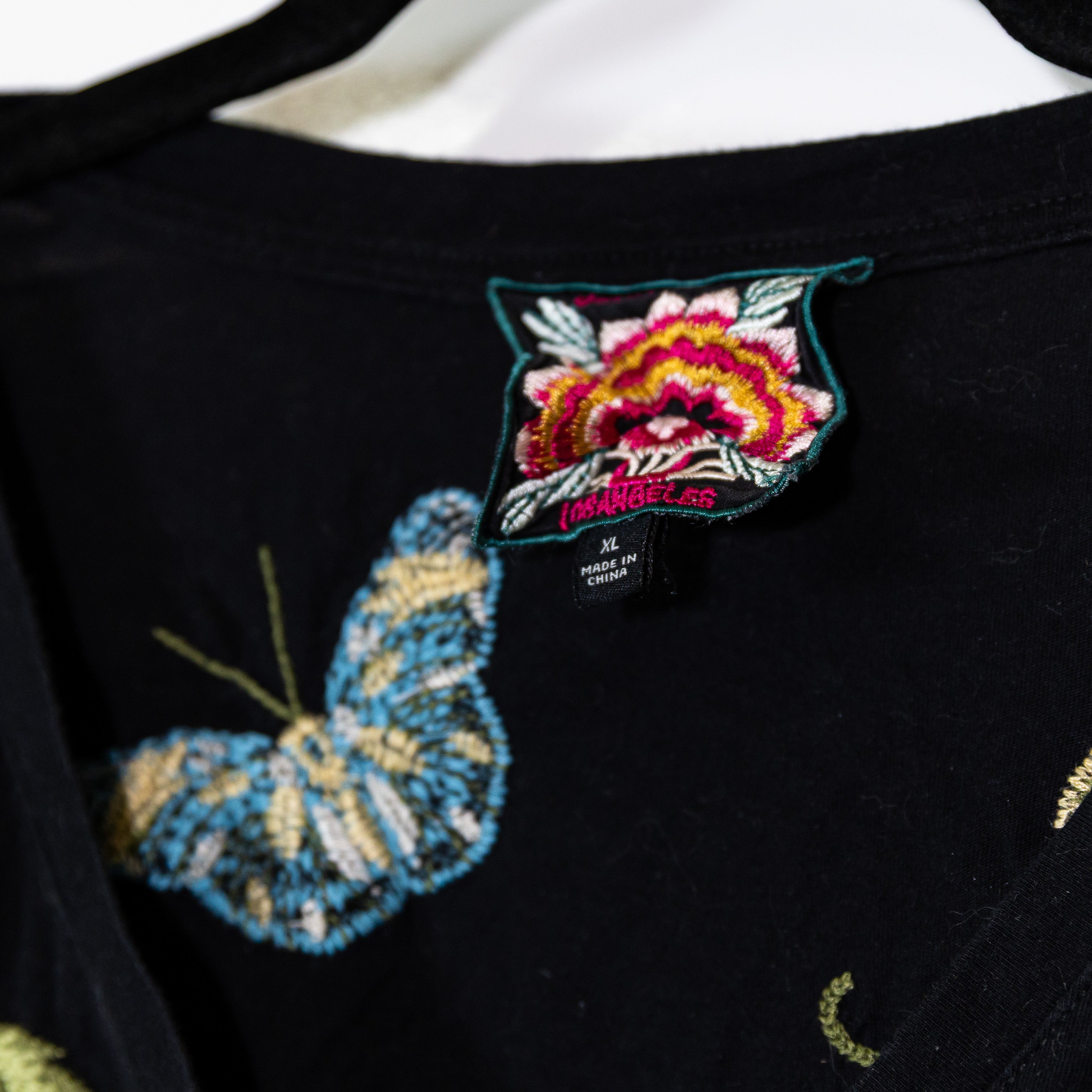 Johnny Was Adela Slit Sleeve Peacock Tiger Animal Embroidered Shirt Top XL
