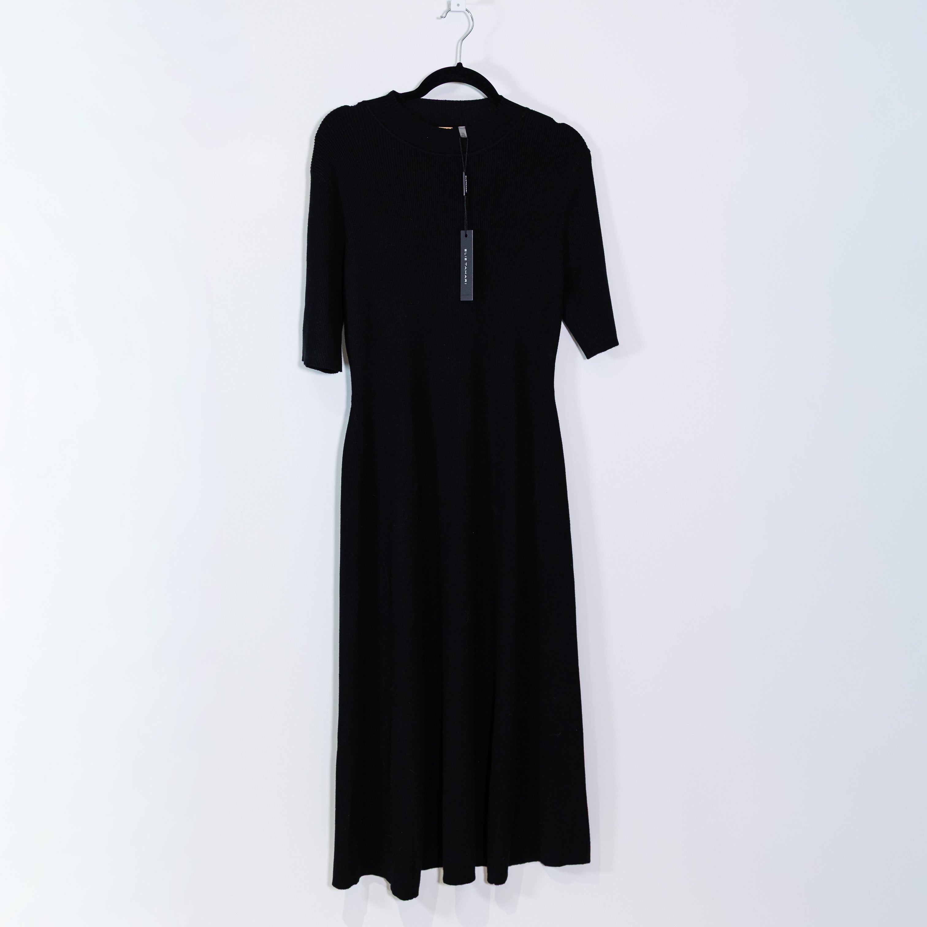 NEW Elie Tahari Ribbed Knit Mock Neck Half Sleeve Pullover Sweater Dress Black