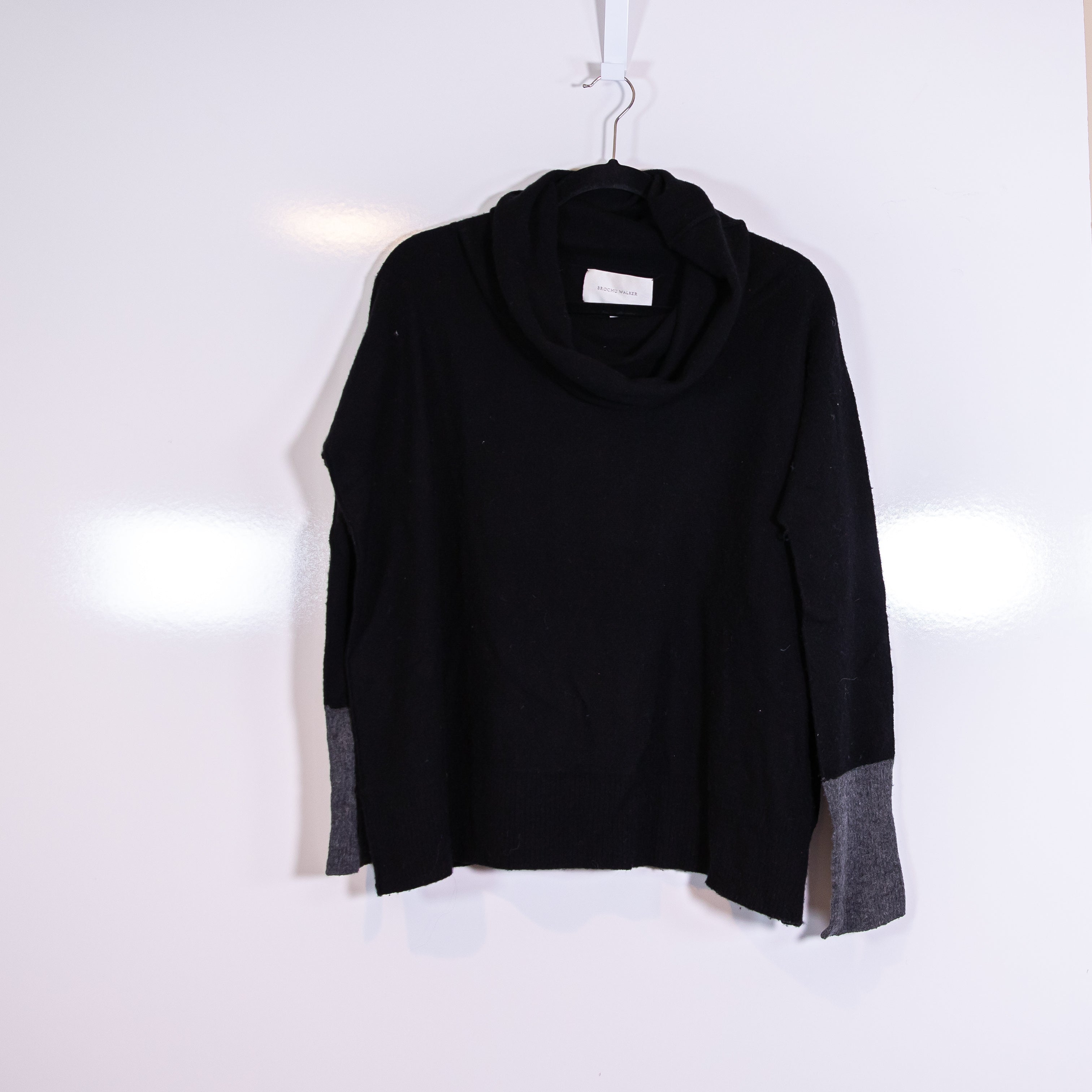 Brochu Walker Wool Cashmere Knit Turtleneck Pullover Sweater Black Gray Medium