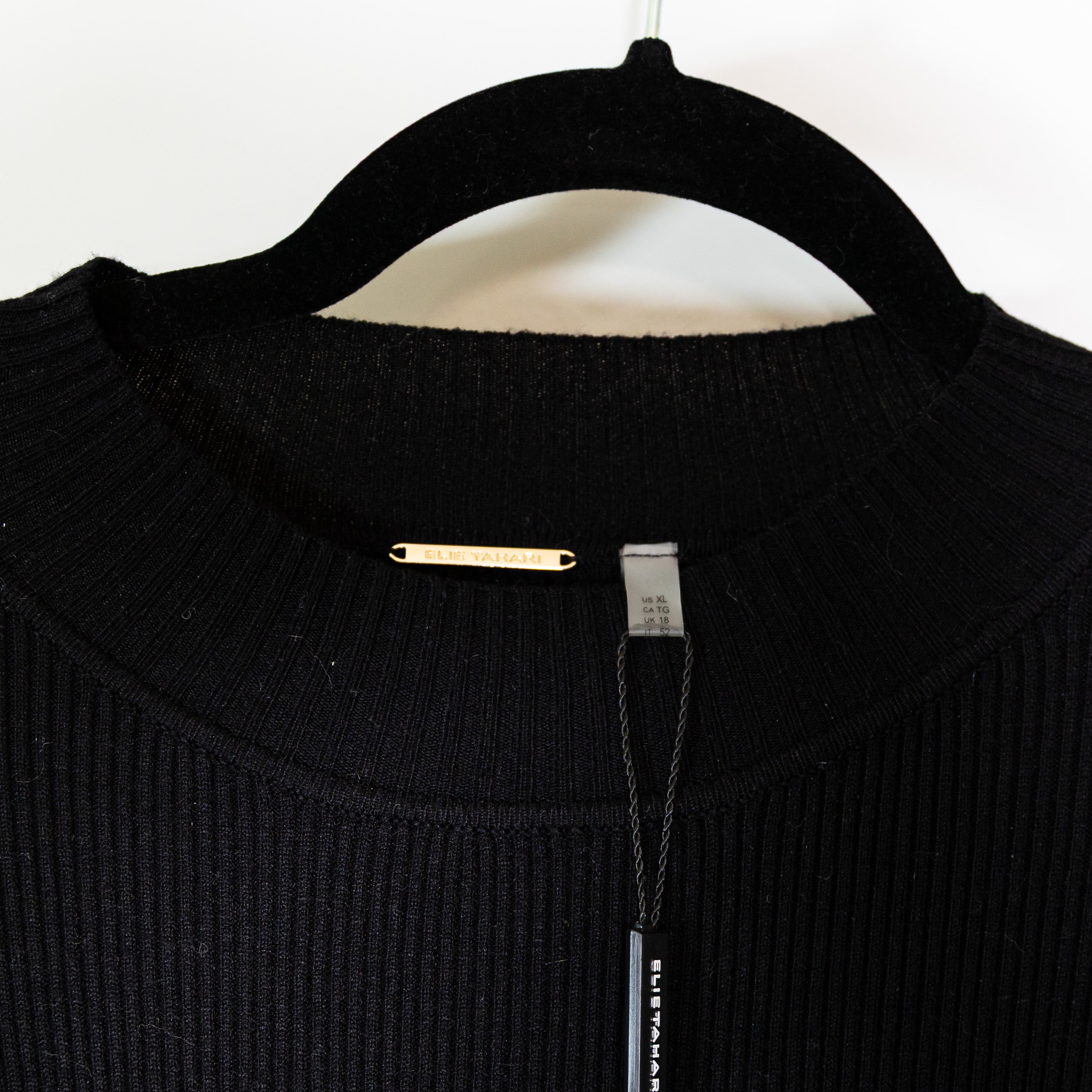 NEW Elie Tahari Ribbed Knit Mock Neck Half Sleeve Pullover Sweater Dress Black
