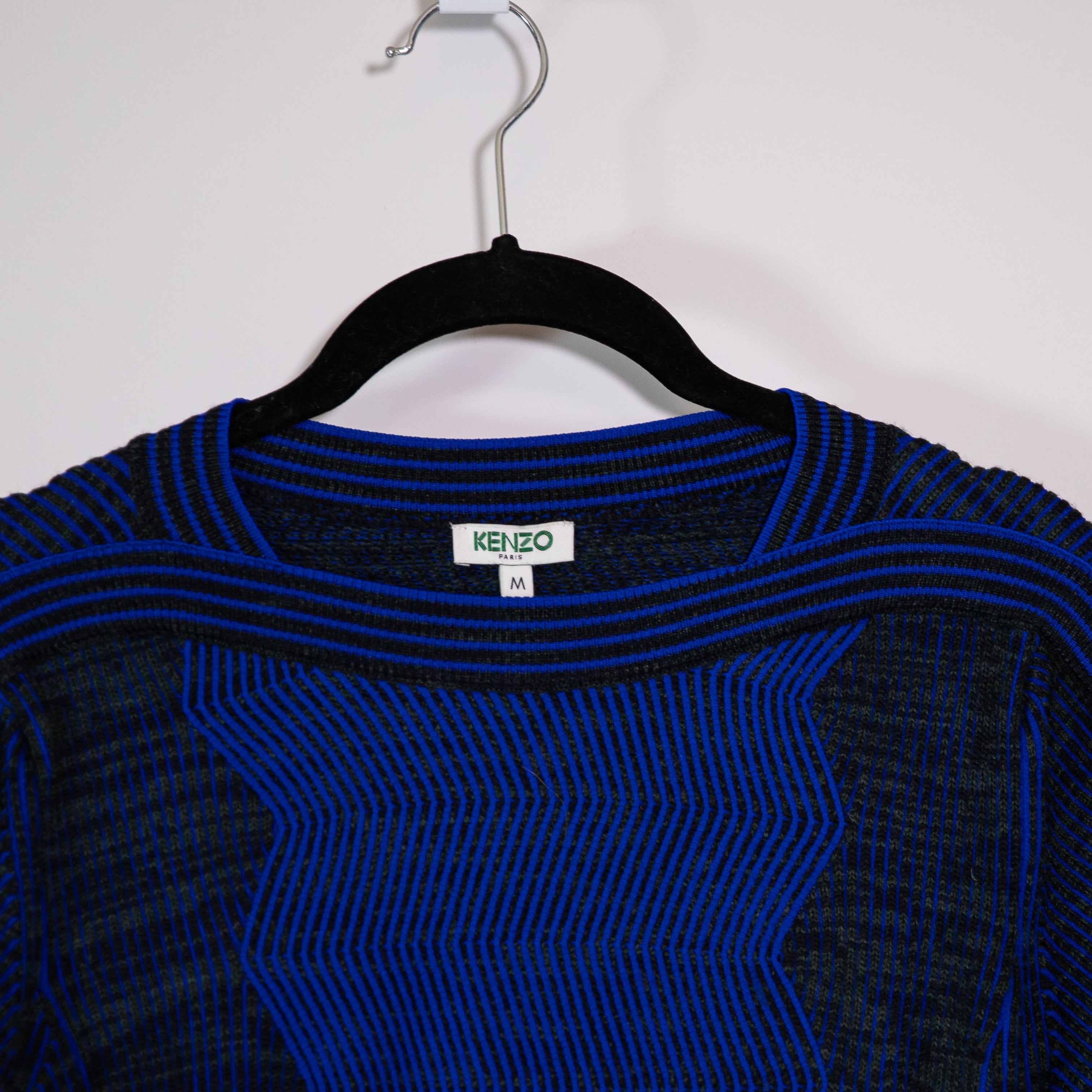 NEW Kenzo Wool Blend Knit Stretch Half Sleeve Fit Flare Sweater Dress Blue M