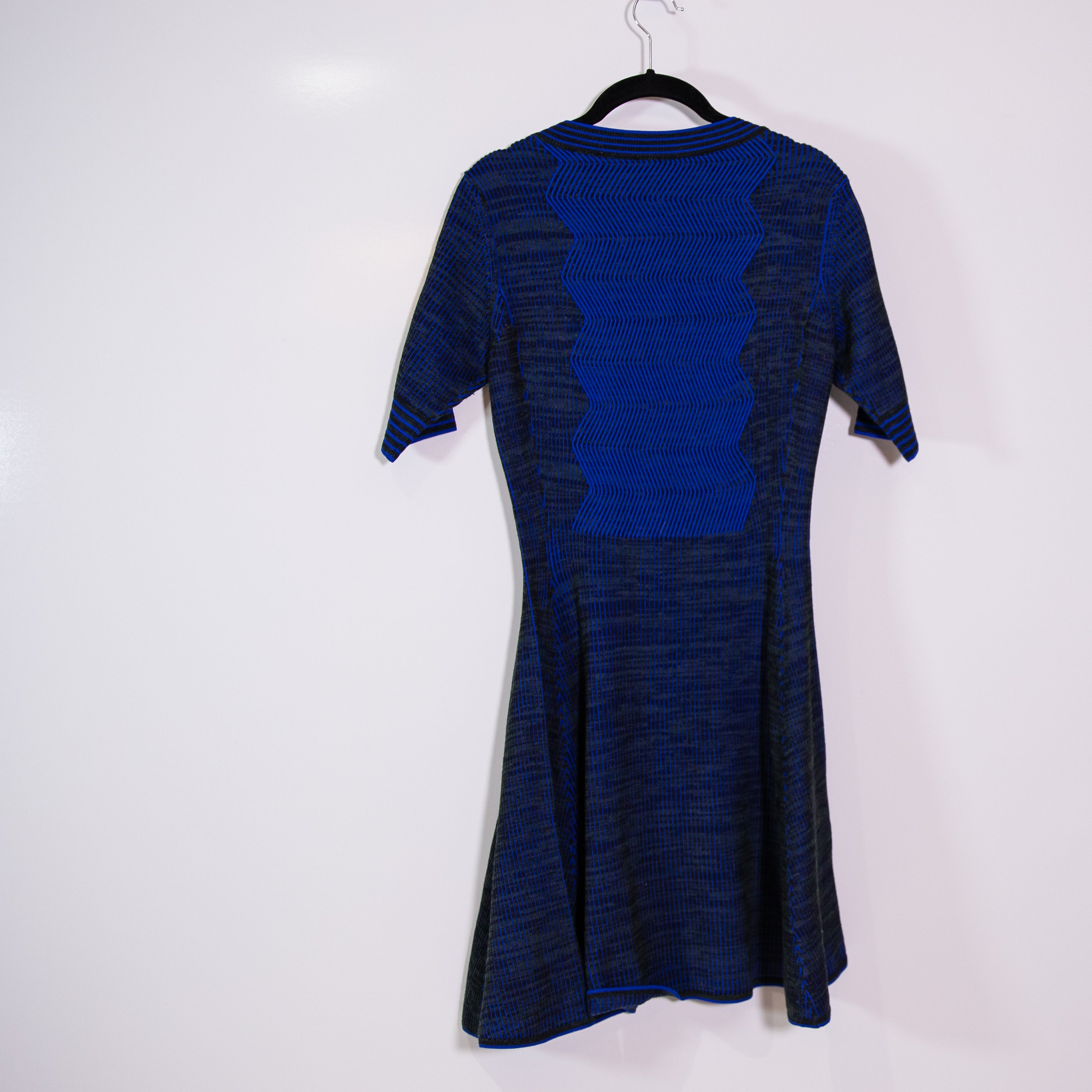 NEW Kenzo Wool Blend Knit Stretch Half Sleeve Fit Flare Sweater Dress Blue M