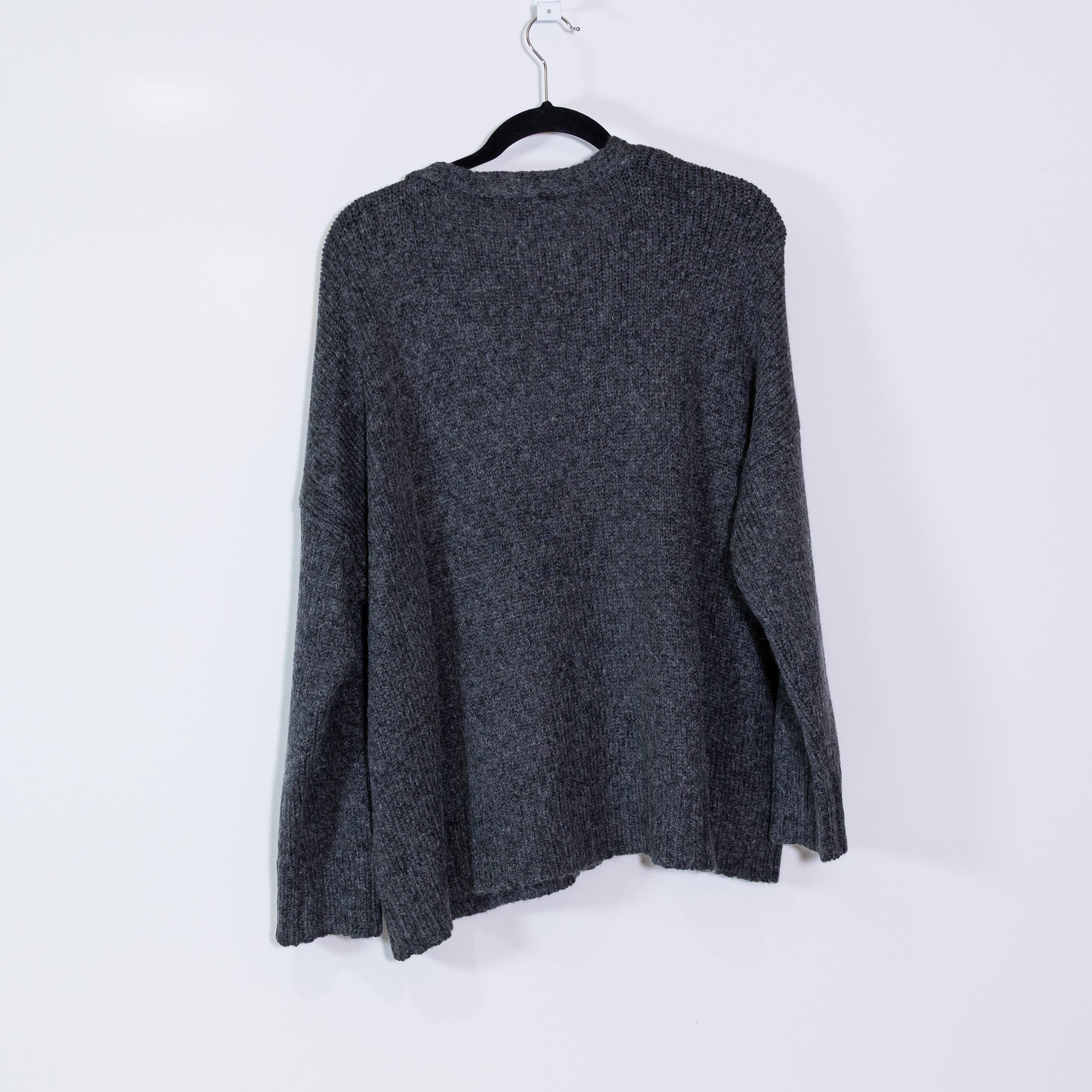 NEW Eileen Fisher Wool Mohair Stretch Knit V Neck Box Top Sweater Charcoal Gray
