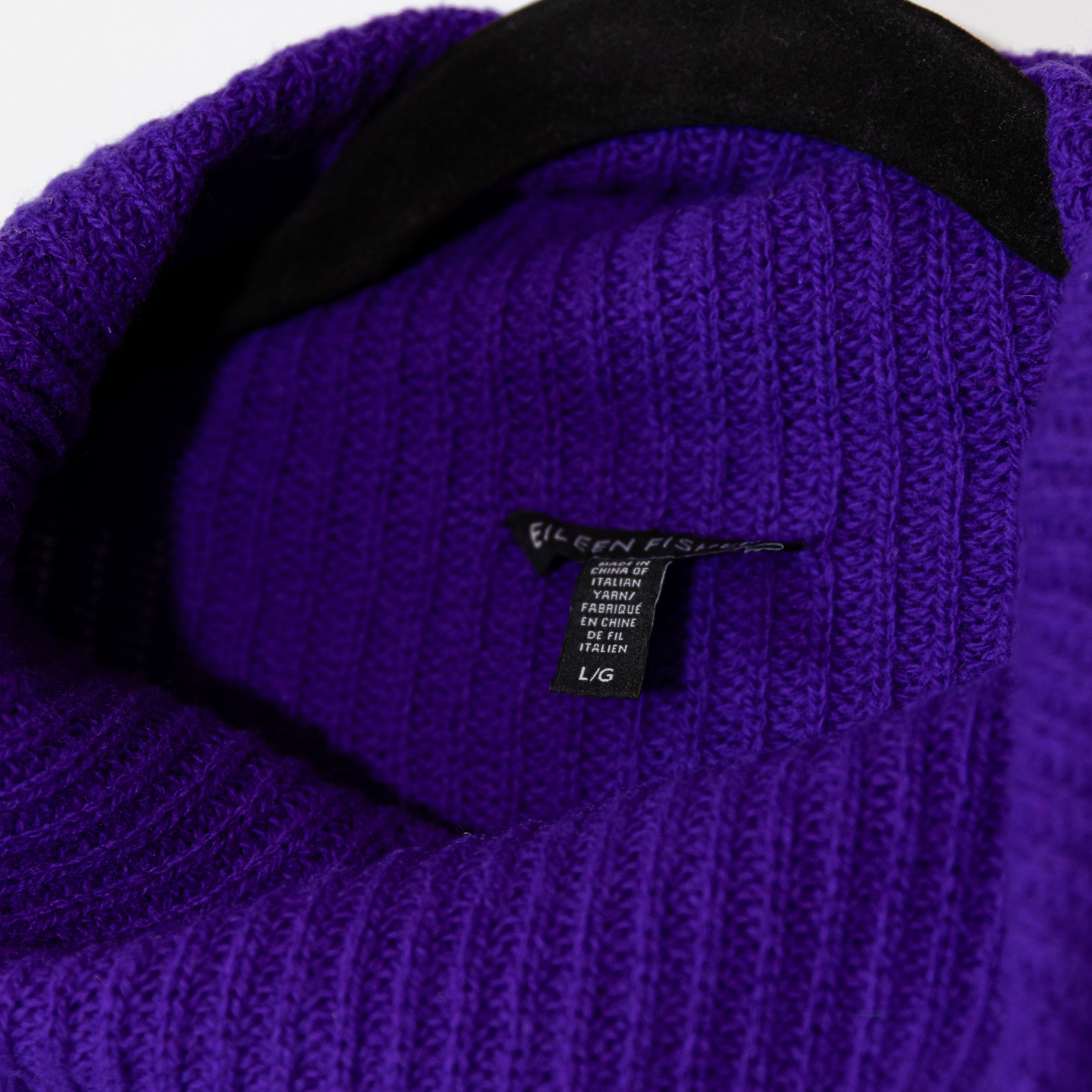 Eileen Fisher Yak Merino Wool Stretch Knit Turtleneck Pullover Sweater Purple L