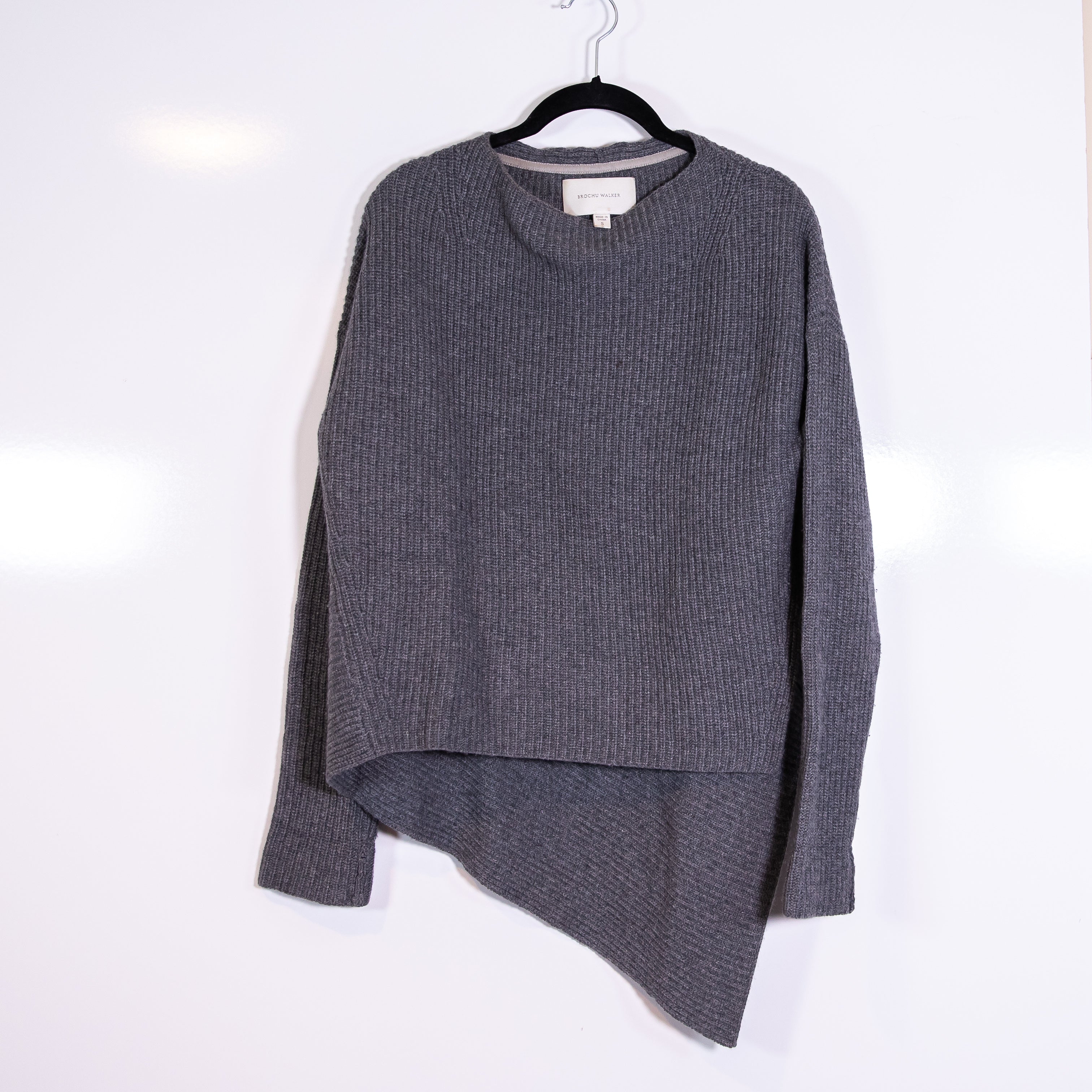Brochu Walker Thandee Wool Cashmere Rabbit Hair Knit Asymmetrical Hem Sweater S