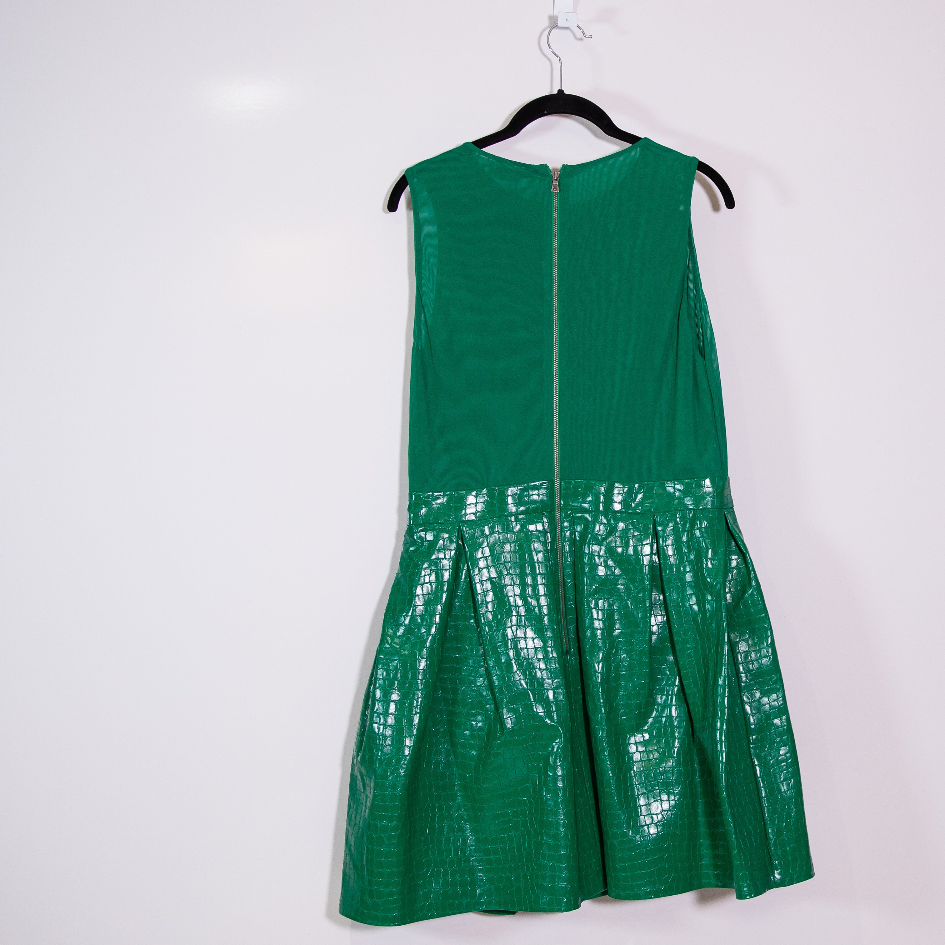 NEW Alice And Olivia Chara Croc Faux Vegan Leather Embossed Mini Dress Emerald