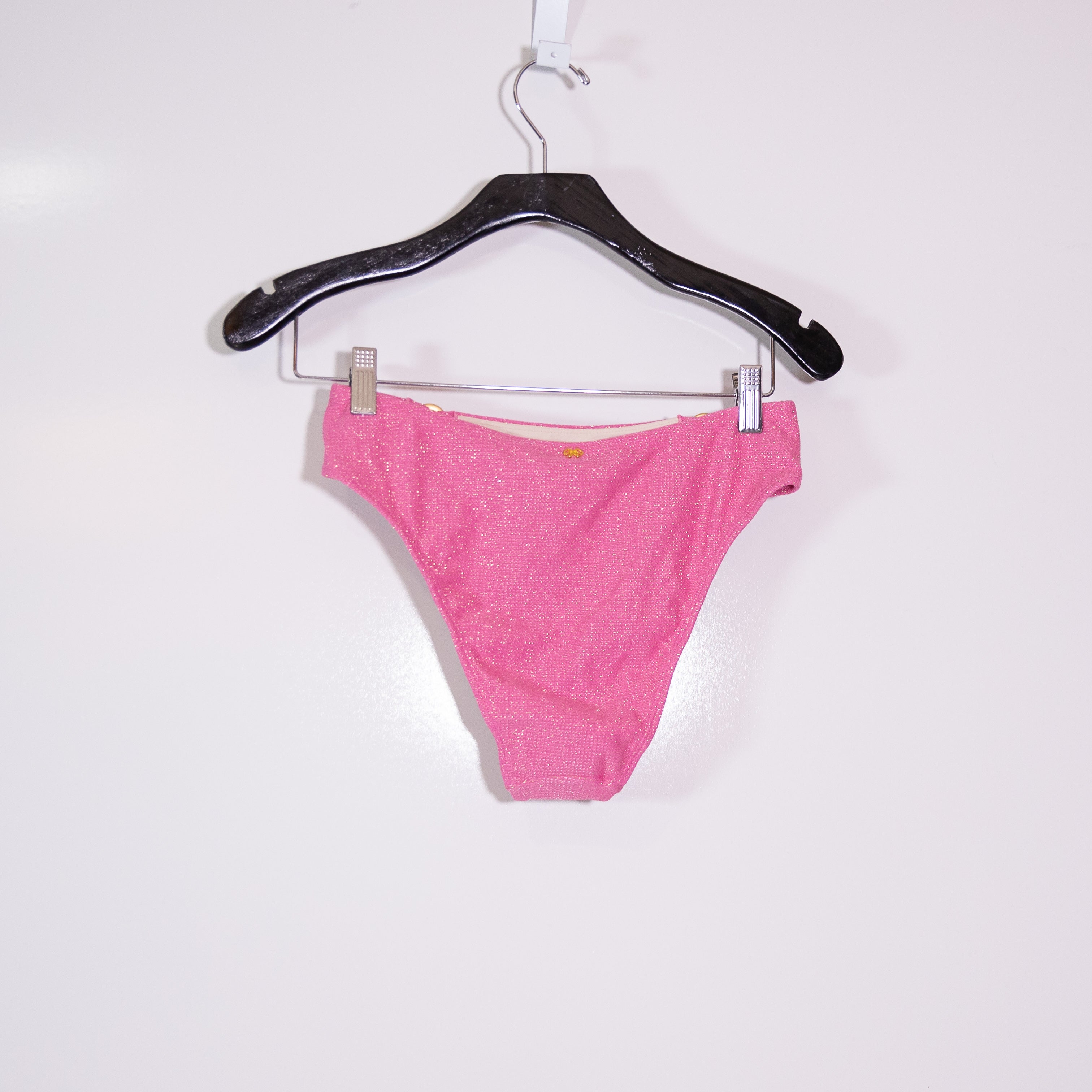 NEW PQ Swim Sorbet Detail Fanned Bikini Bathing Suit Bottoms Pink Metallic Large