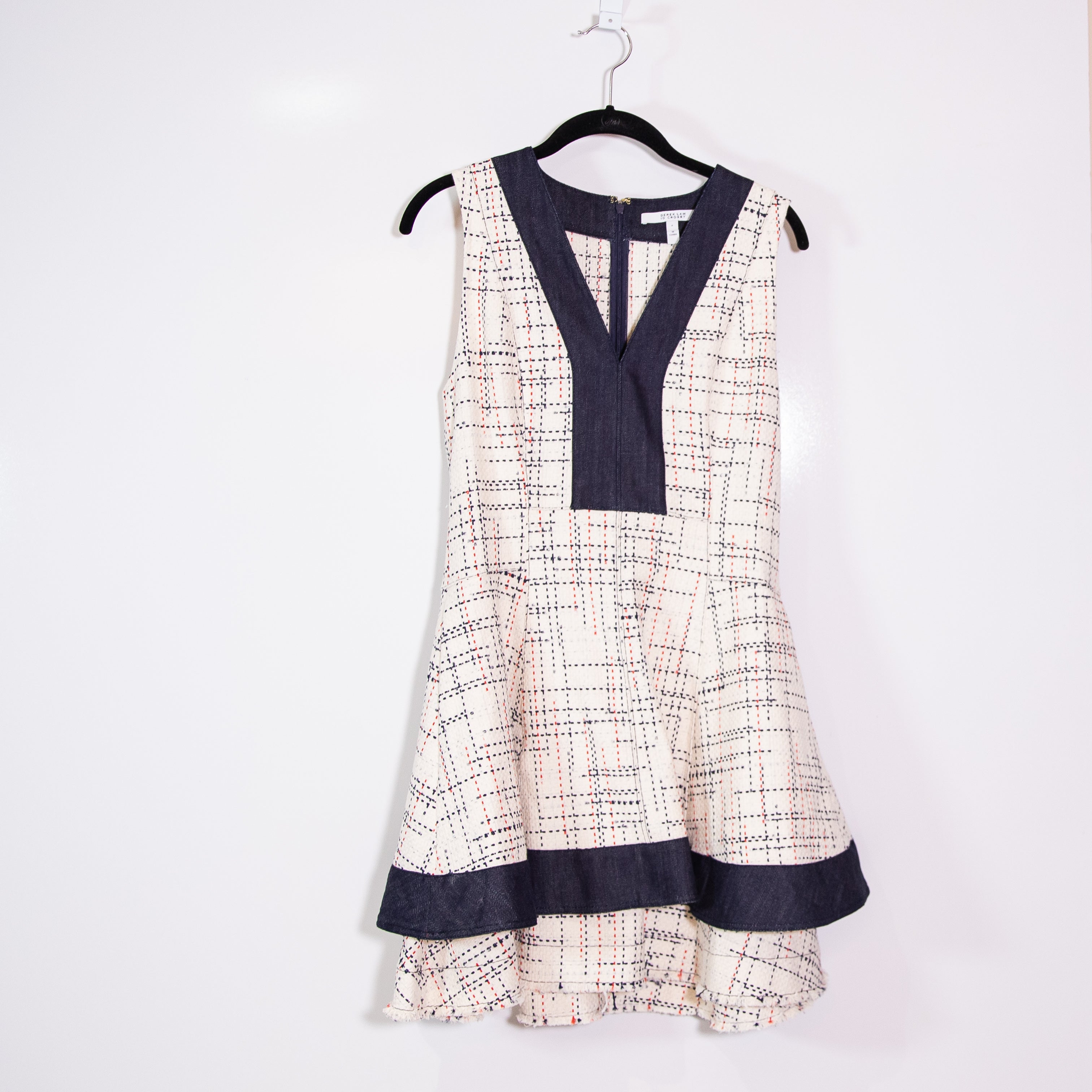 Derek Lam Cotton Blend Woven Tweed Boucle Sleeveless V Neck Overlay Midi Dress 6