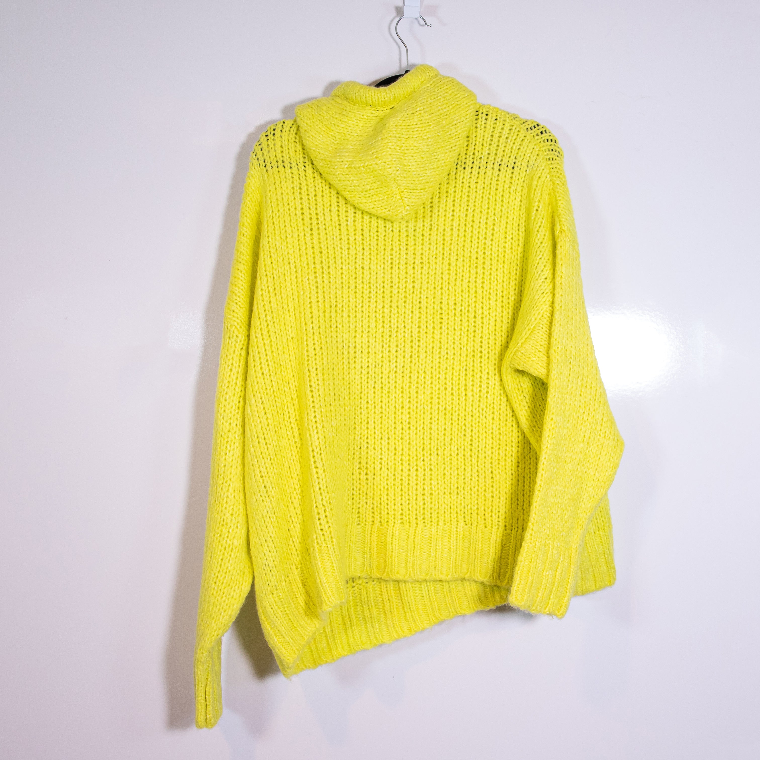 Zara Wool Mohair Knit Stretch Oversized Kangaroo Pocket Pullover Hoodie Sweater