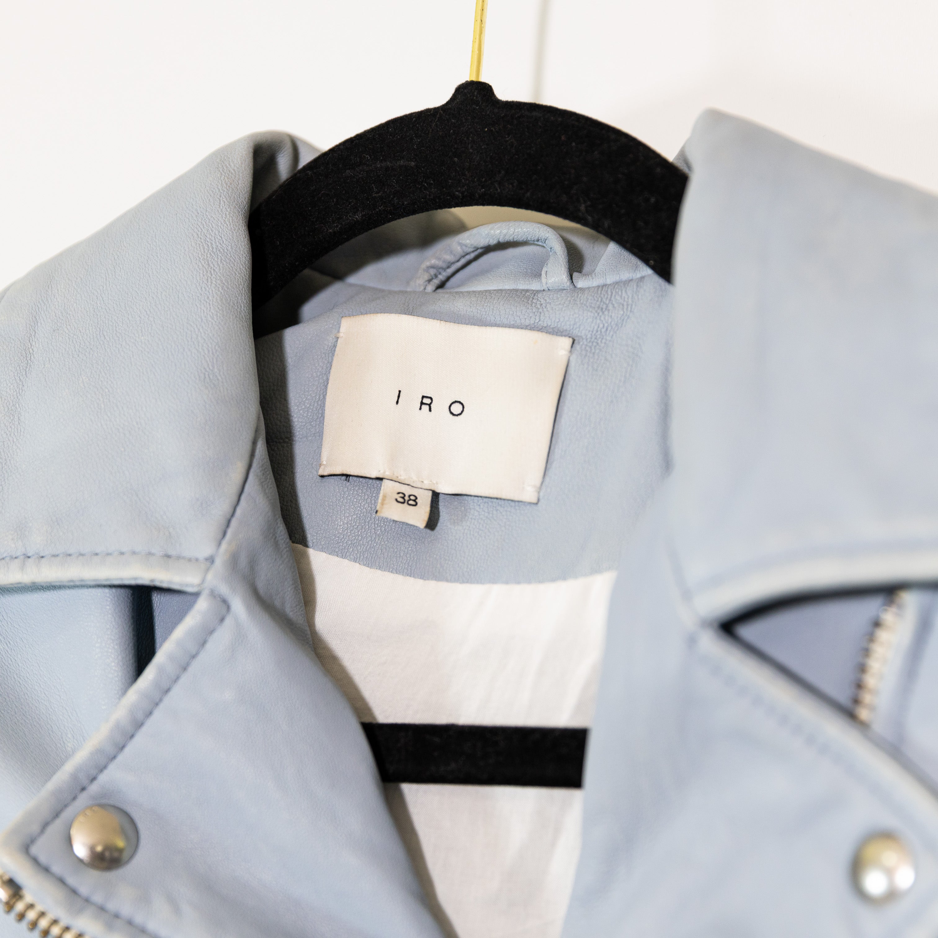 IRO Women's Ashville Genuine Leather Full Zip Moto Jacket Light Blue Small / 6