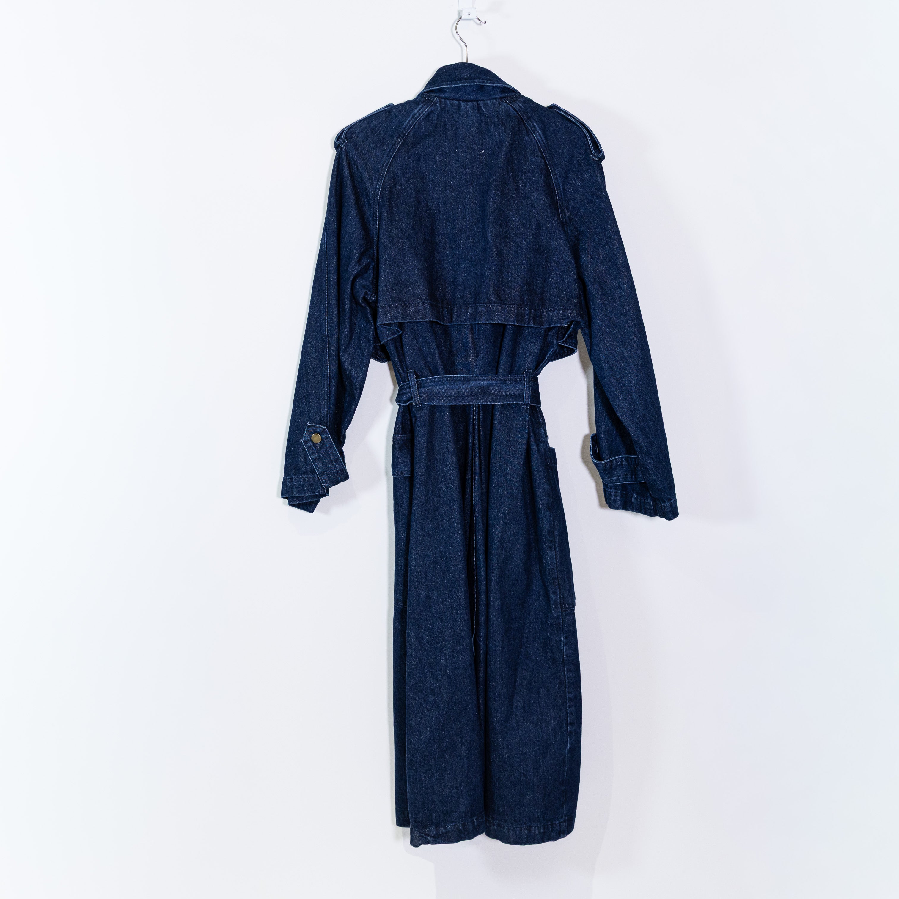 Zara Cotton Collared Double Breasted Belted Denim Jean Trench Coat Jacket Blue