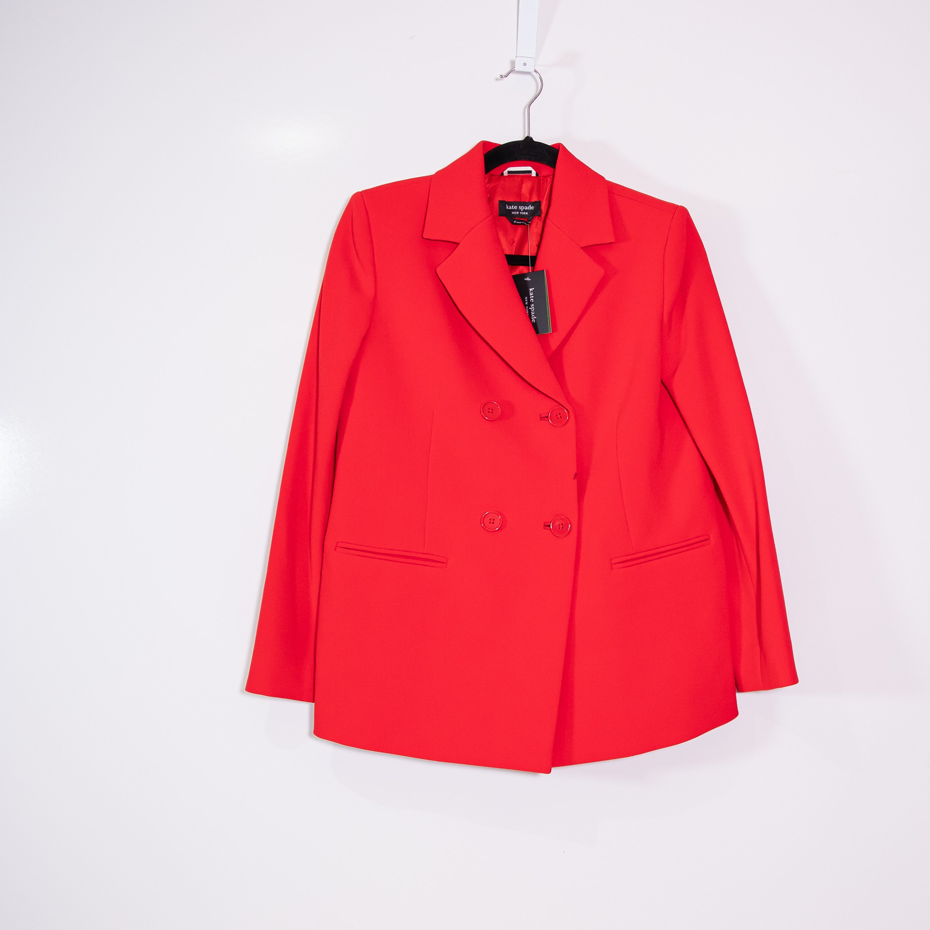 NEW Kate Spade Mainline Tech Twill Double Breasted Blazer Jacket Engine Red 0