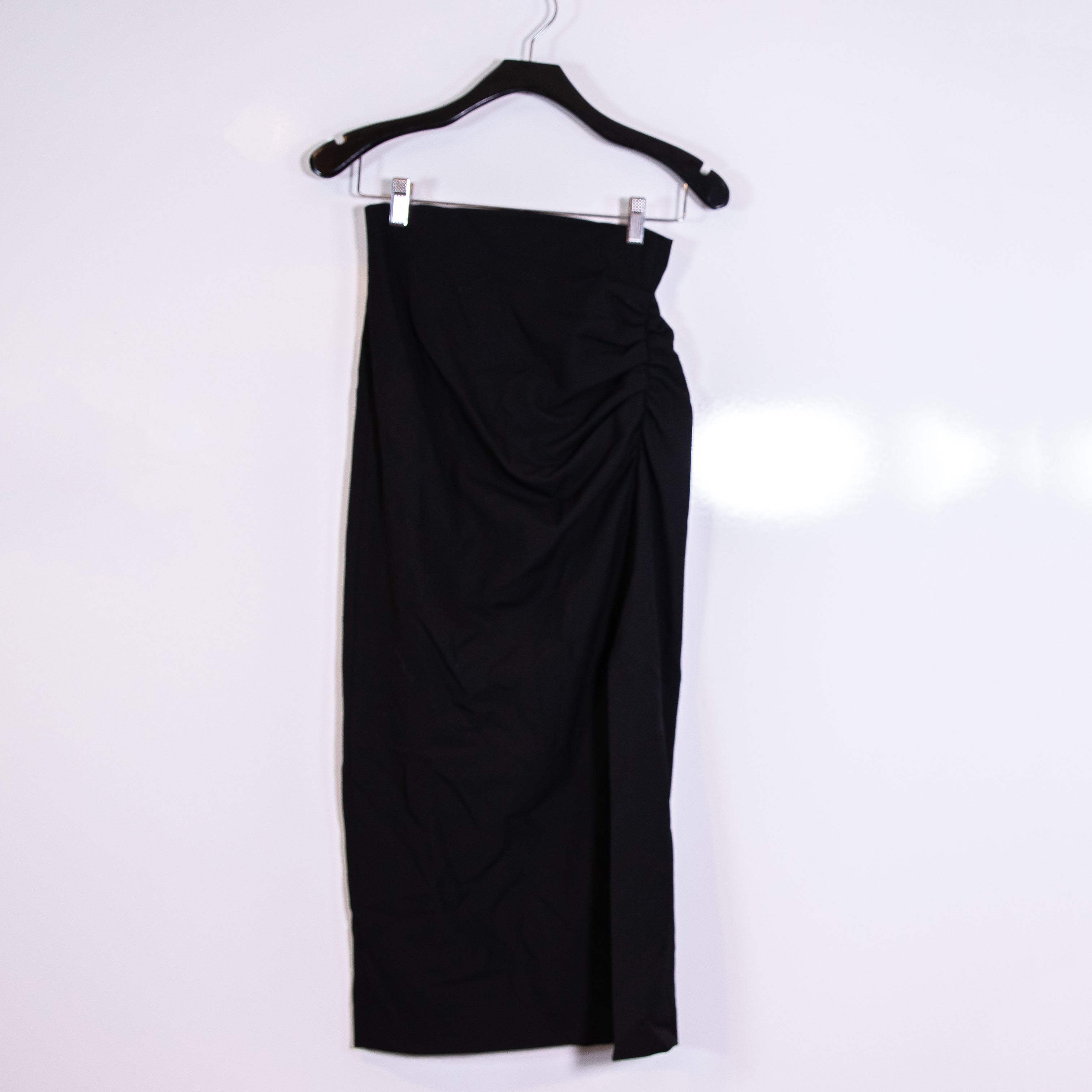 Zara Crepe Ruched Drape High Thigh Slit Straight Skirt Solid Black XS