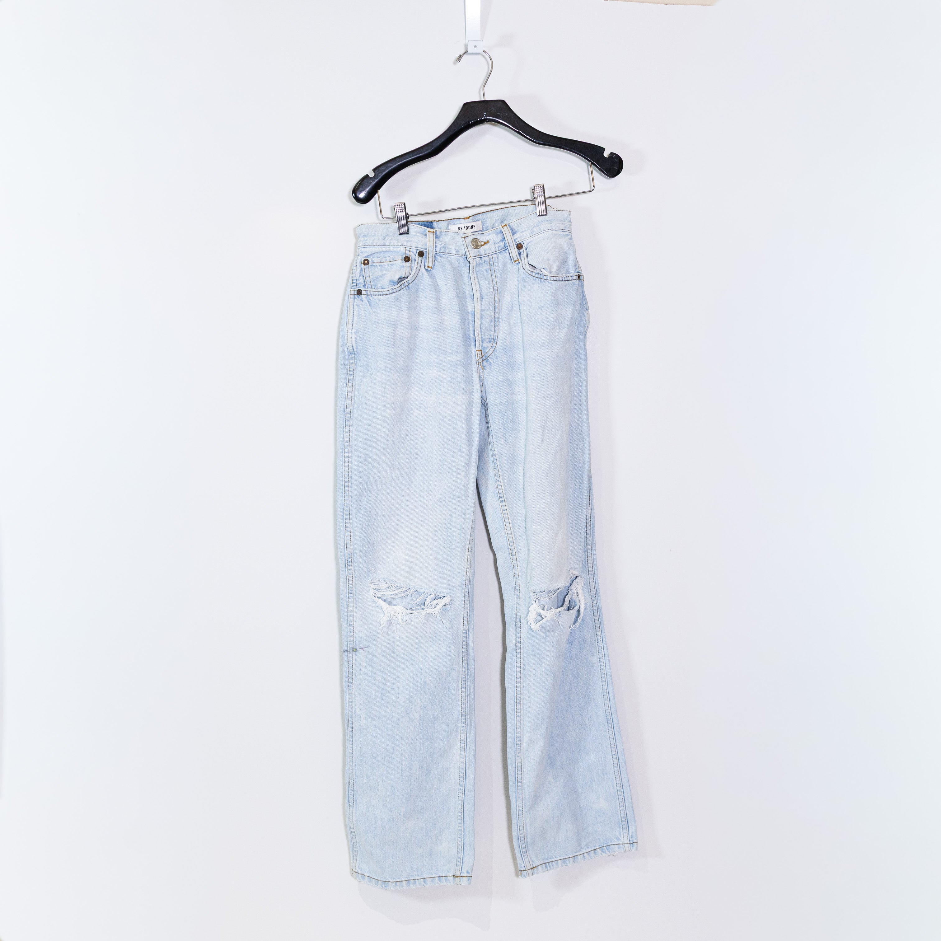 Re/Done Originals 90s High Rise Loose Distressed Straight Leg Denim Jeans Breezy
