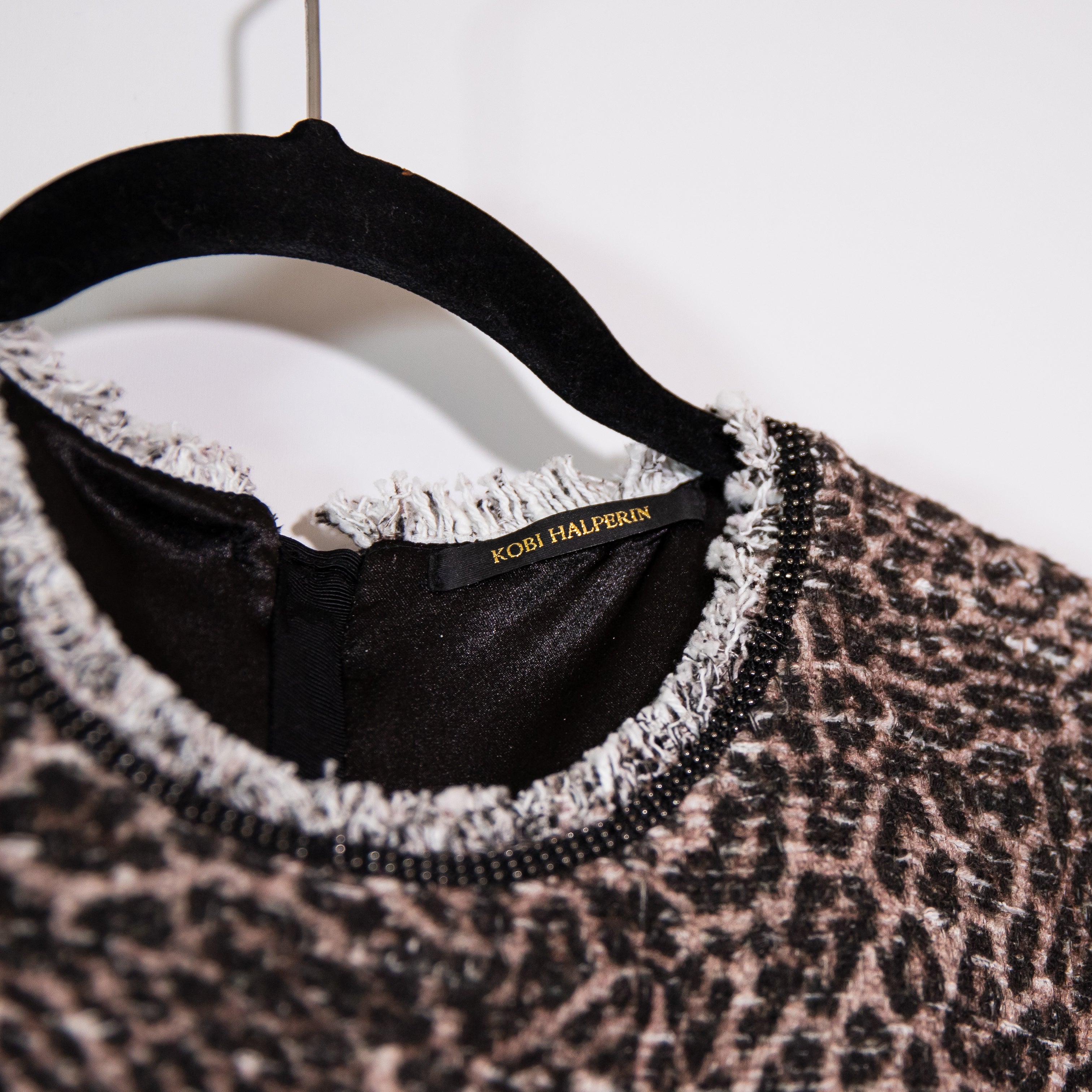 Kobi Halperin Cheetah Leopard Animal Print Pattern Woven Textured Fringe Dress S