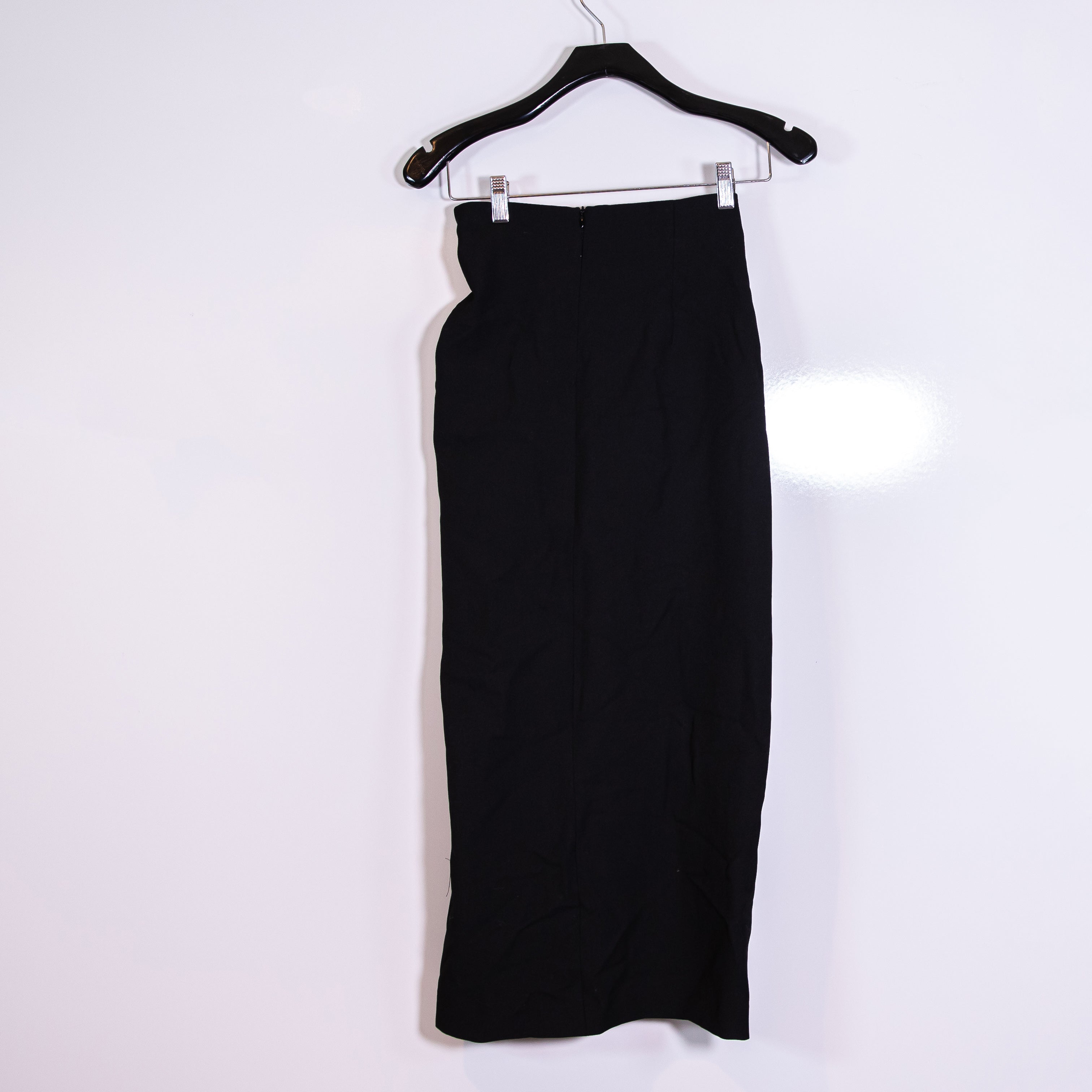 Zara Crepe Ruched Drape High Thigh Slit Straight Skirt Solid Black XS