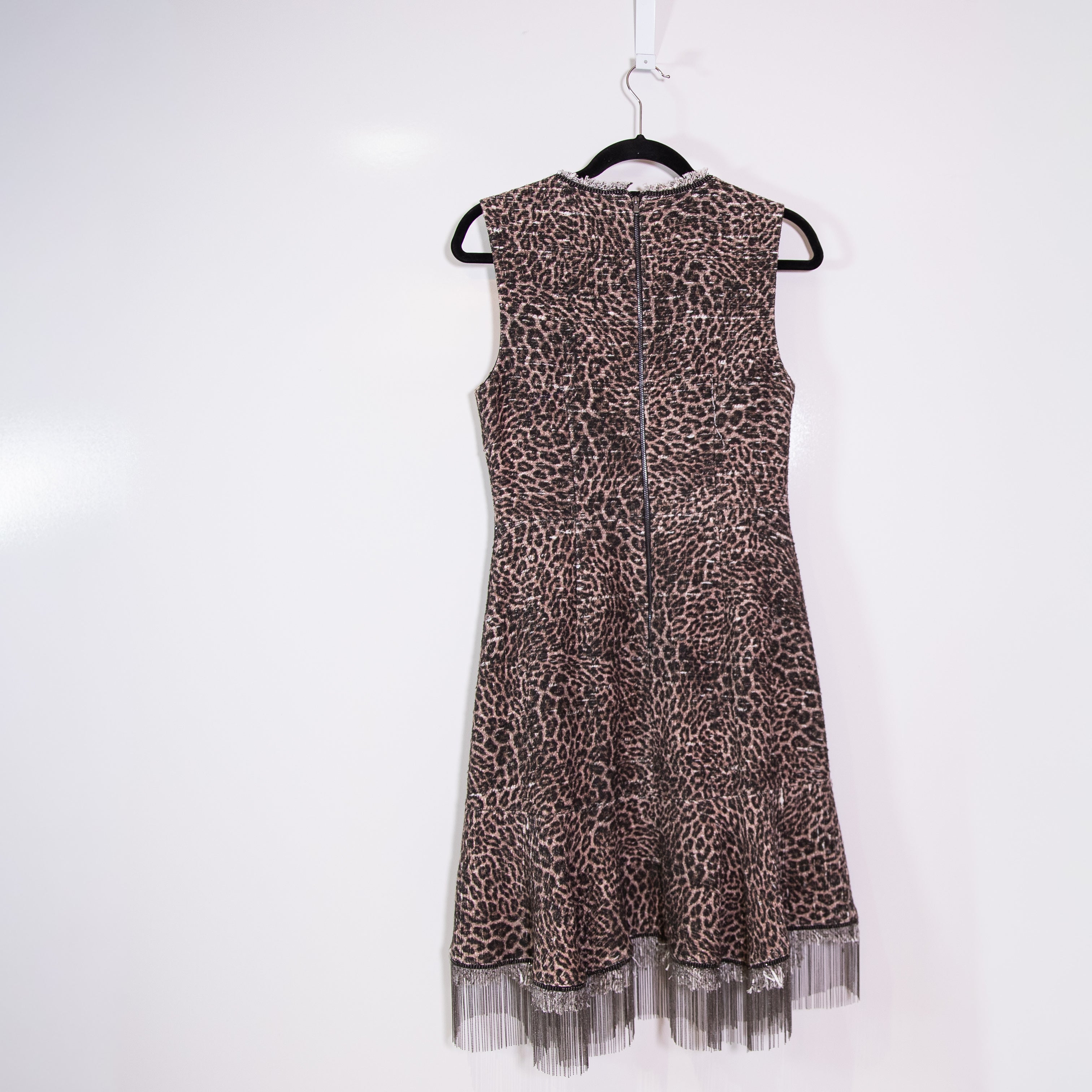 Kobi Halperin Cheetah Leopard Animal Print Pattern Woven Textured Fringe Dress S