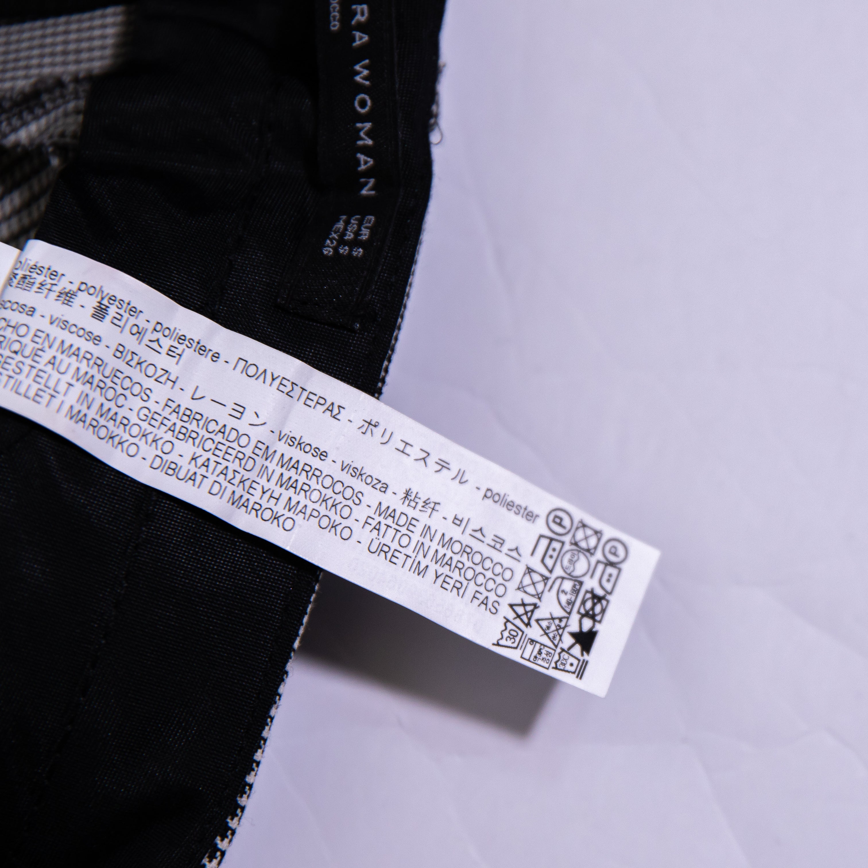 Zara Woman Mid Rise Wide Leg Micro Houndstooth Check Print Trouser Pants Small