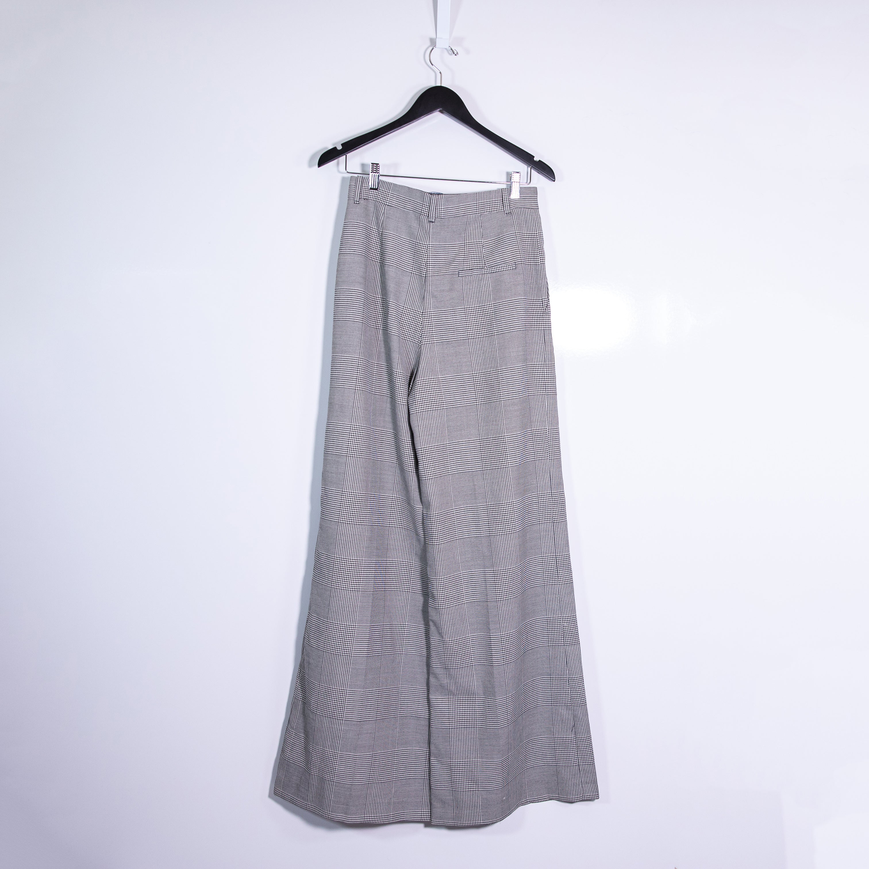 Zara Woman Mid Rise Wide Leg Micro Houndstooth Check Print Trouser Pants Small