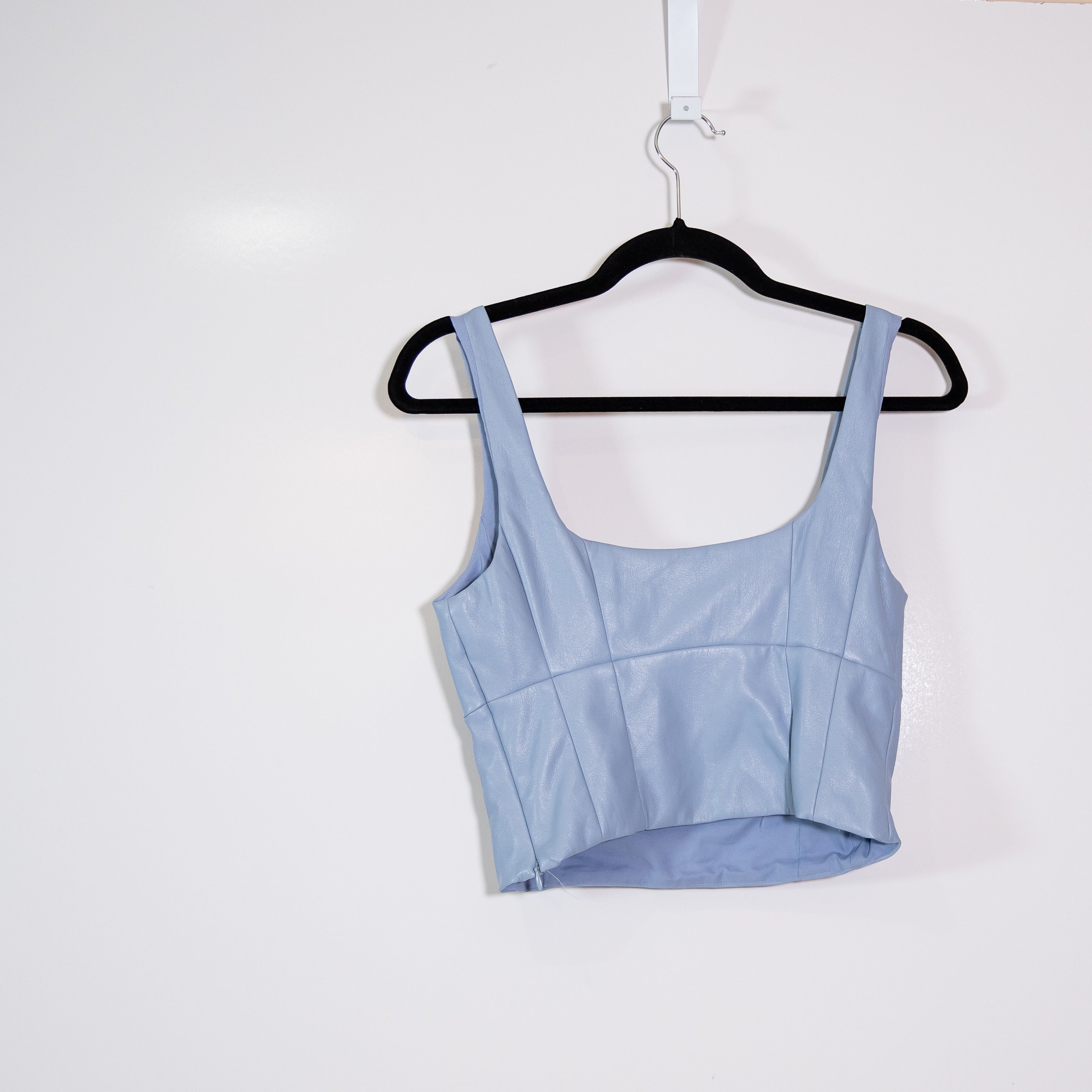 Wilfred Aritzia Shine Faux Vegan Leather Square Neck Bustier Tank Top Blue Small