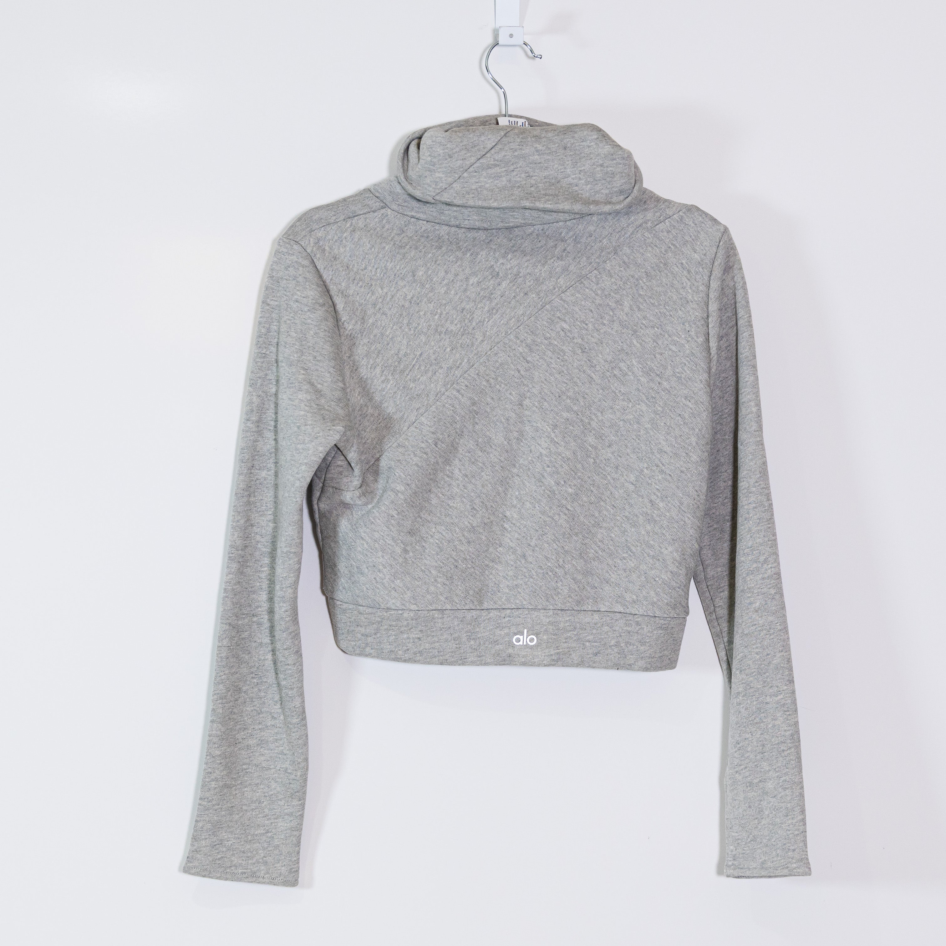 Alo Soleil Cotton Blend Turtleneck Cropped Pullover Long Sleeve Sweater Gray S