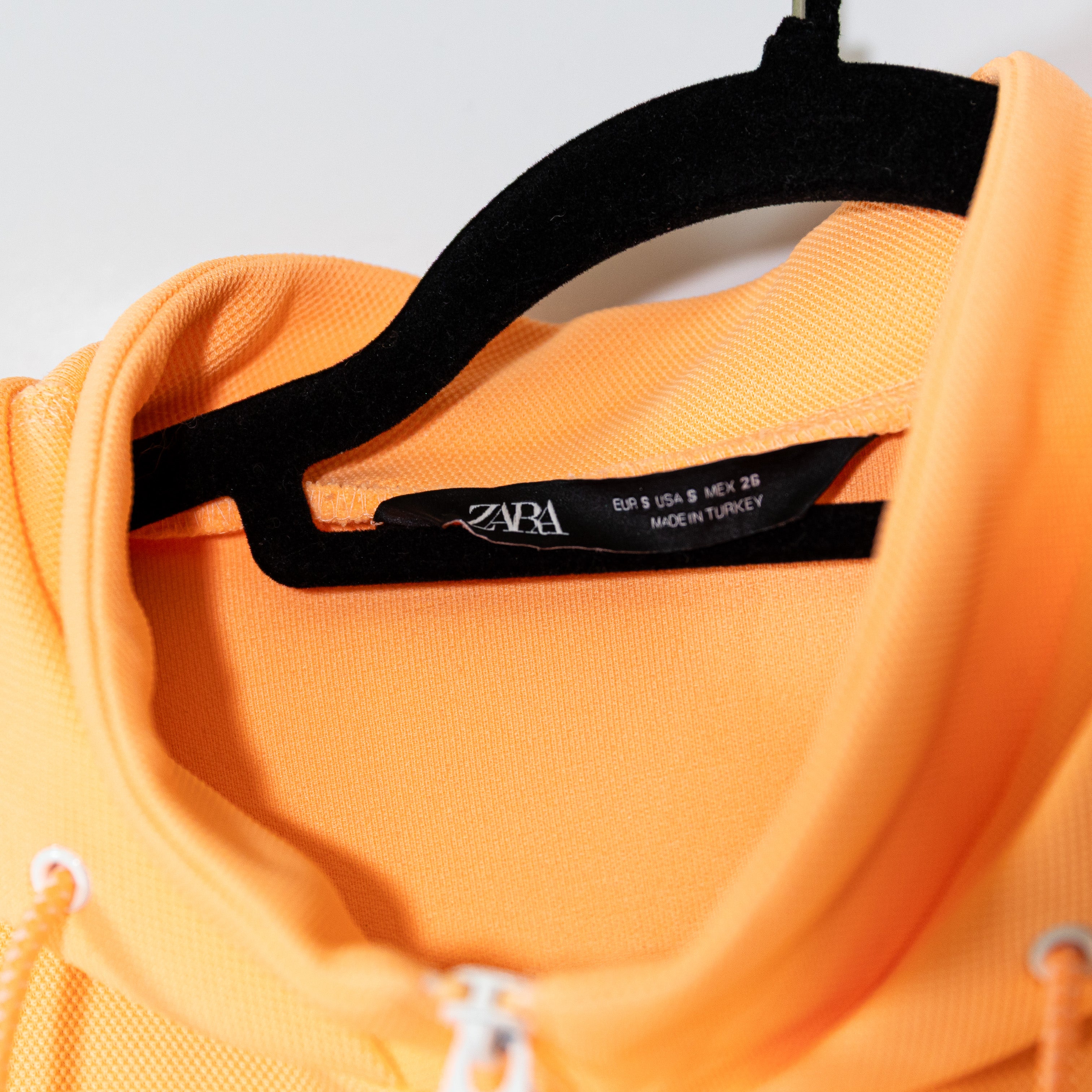 Zara Women's Neon Orange Highlighter Full Zip Cropped Hoodie Jacket Small