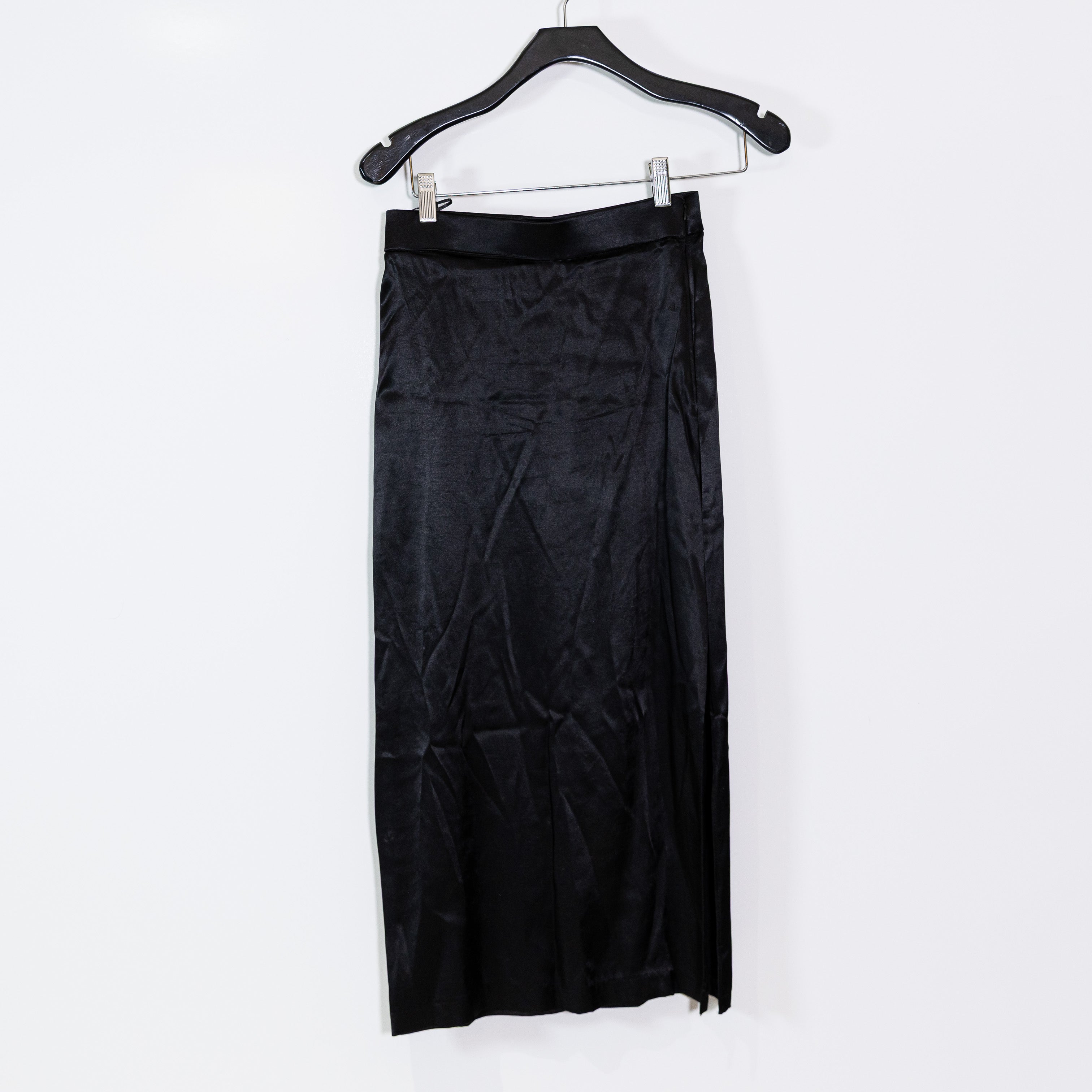 Zara Women's Sold Black Satin Pull On Slip Midi Skirt XS