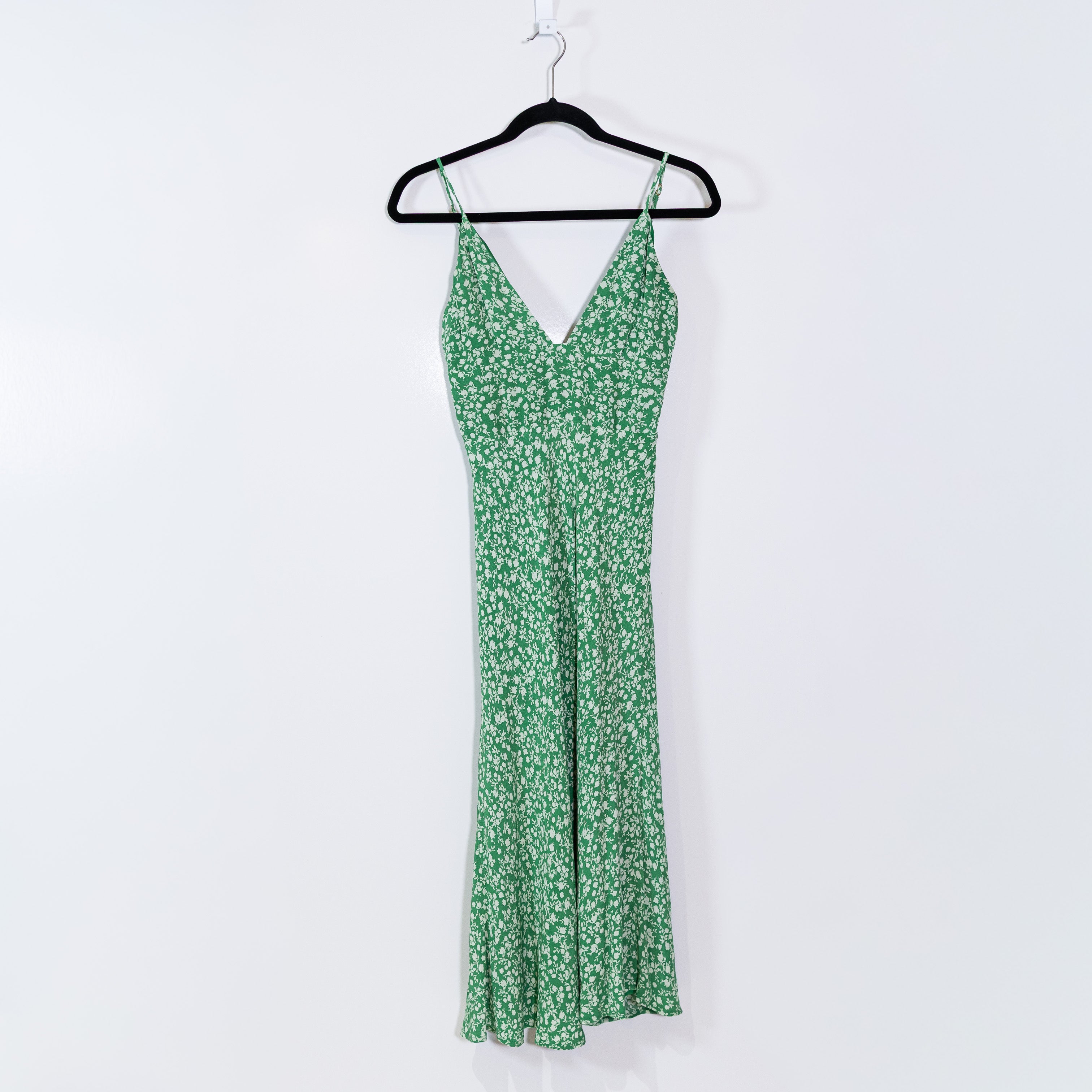 Lovers + Friends Heath Chiffon Green White Floral Flower Pattern Midi Dress XS