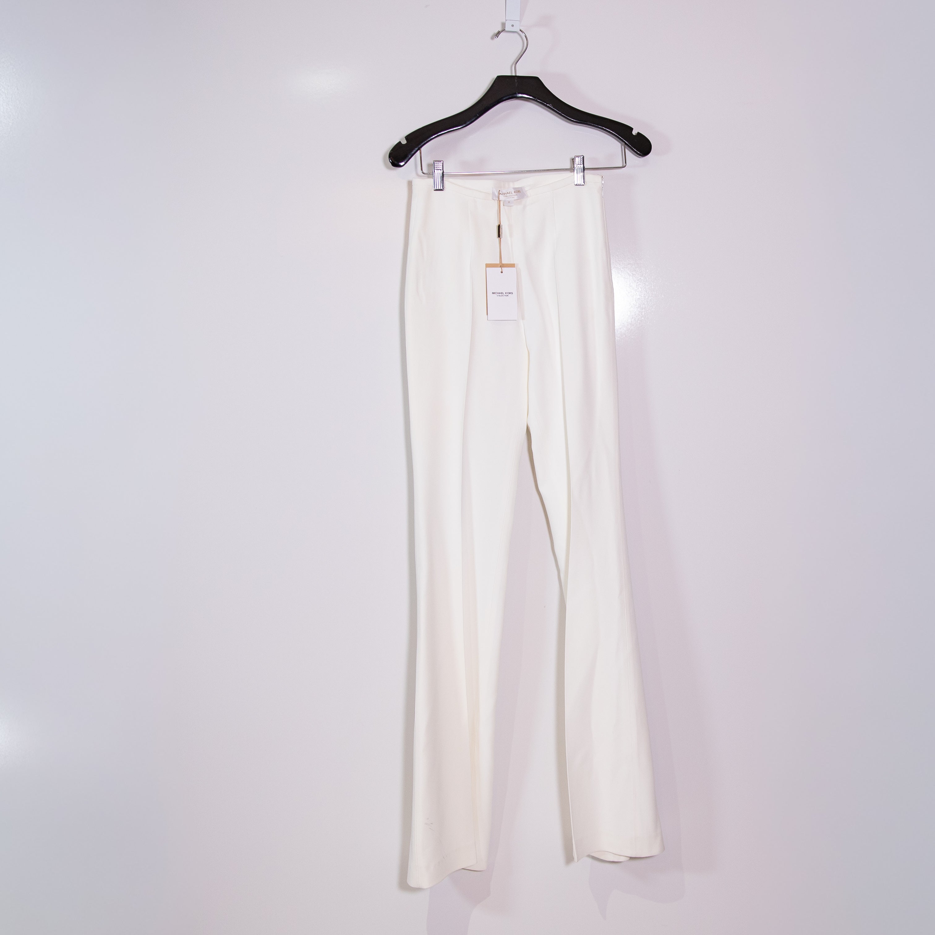NEW Michael Kors Collection Brooke Made In Italy Flare Pants Trouser Optic White