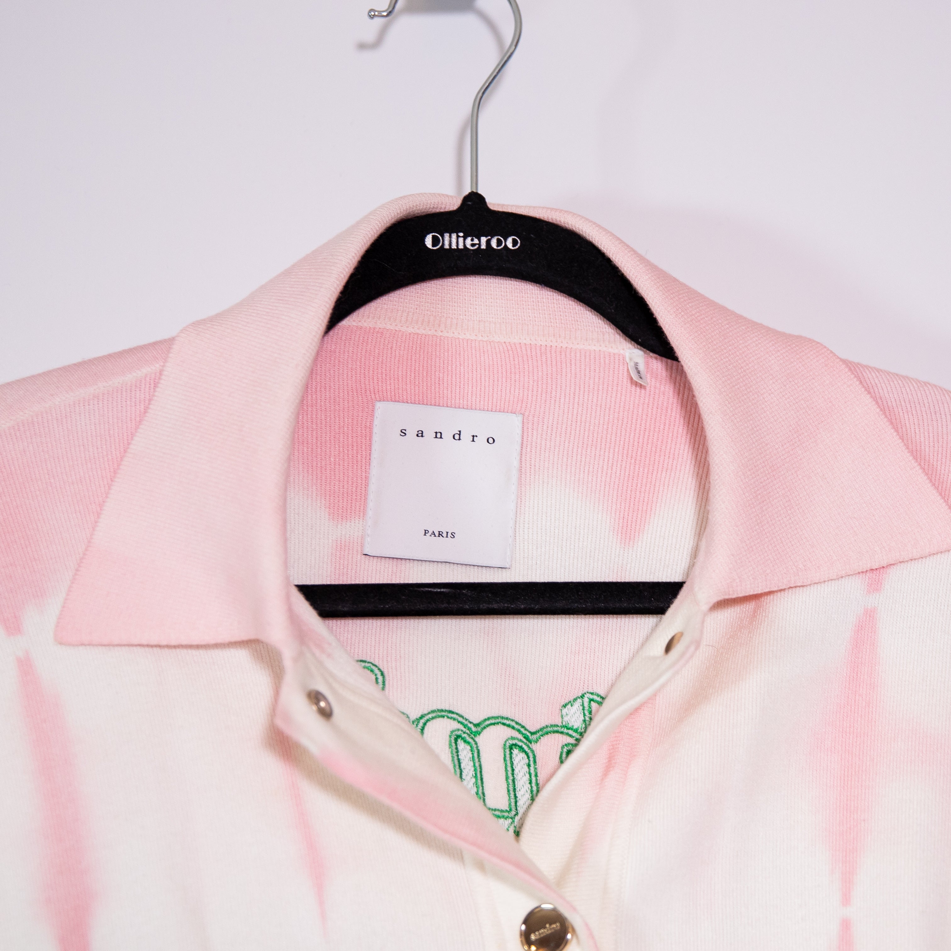 Sandro Emmery Snap Button Smile We Love You Embroidered Stretch Jacket Pink S
